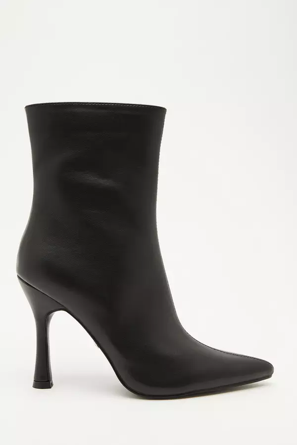 Black Faux Leather Heeled Ankle Boots