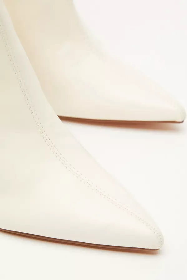 Cream Faux Leather Ankle Boots