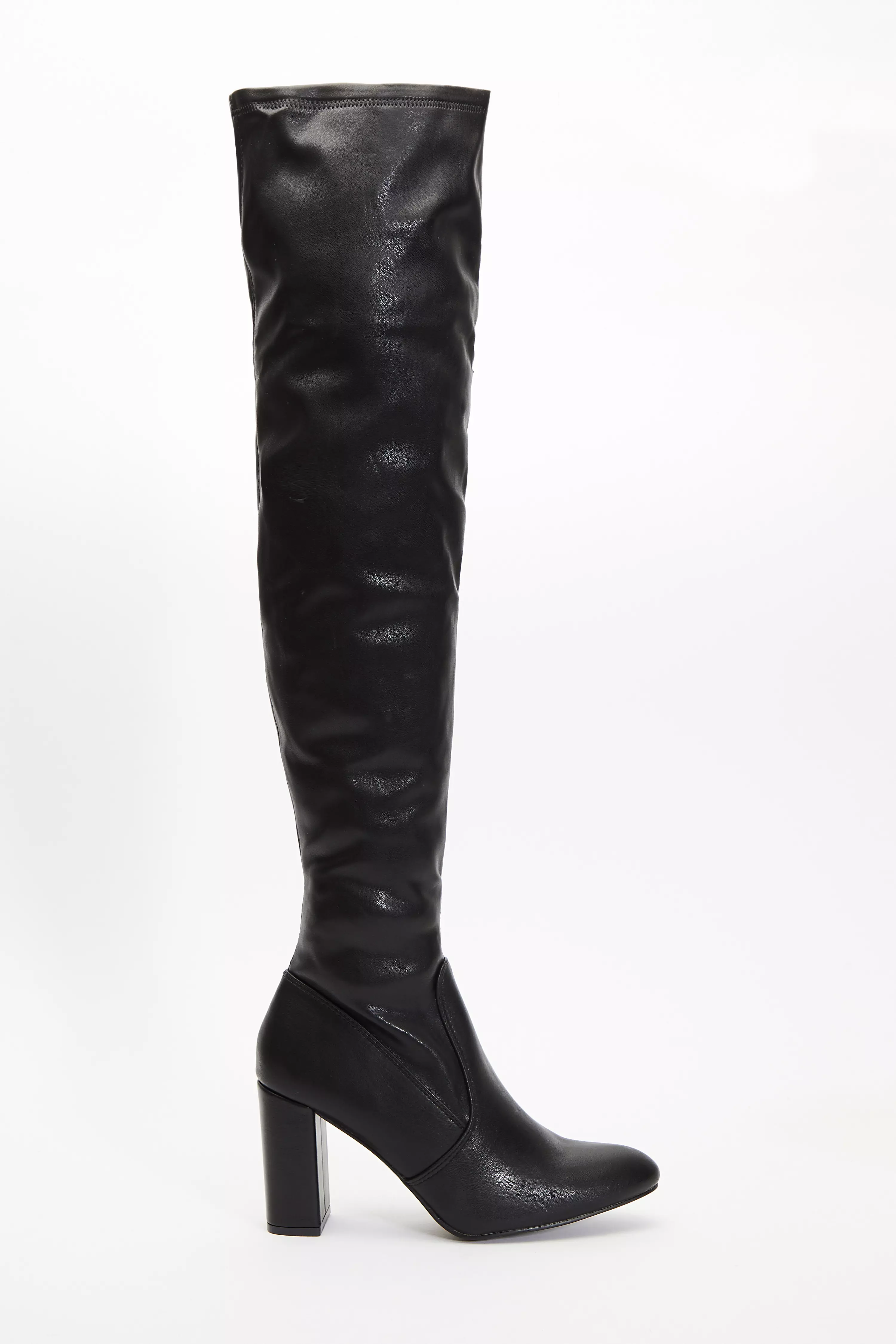 Black Over The Knee Block Heel Boots