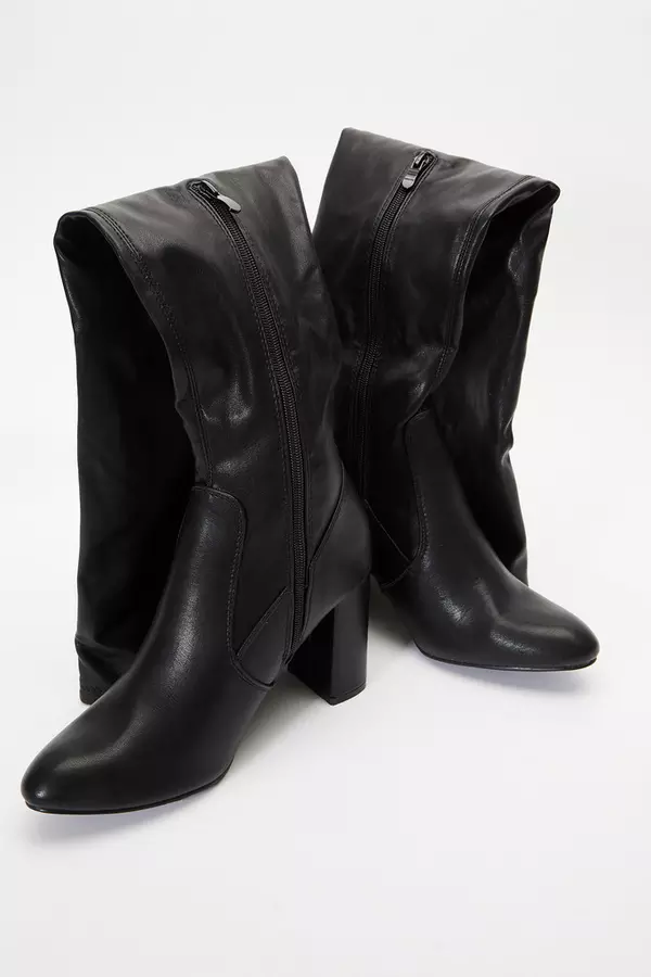Black Over The Knee Block Heel Boots