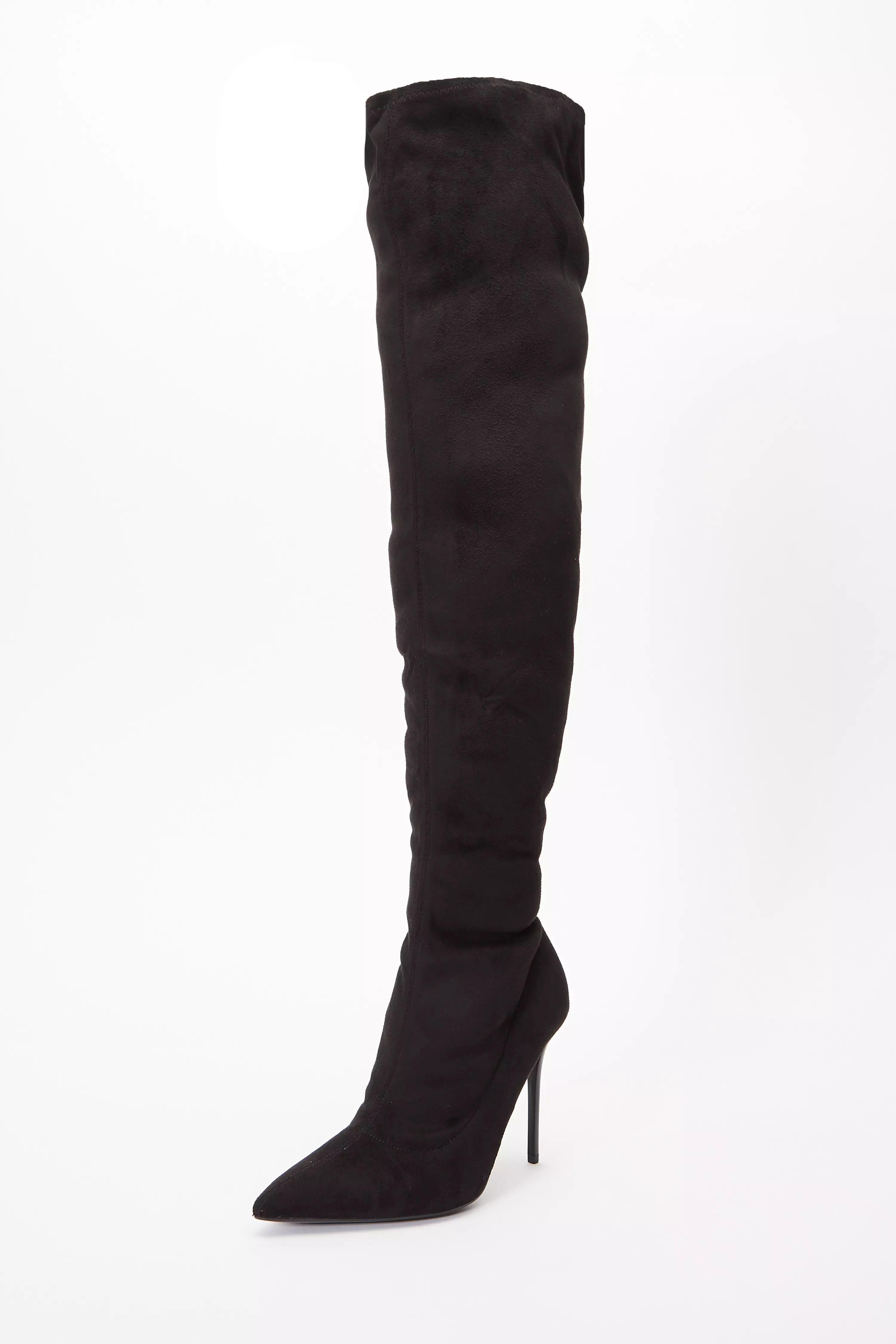 Black Over The Knee Heeled Sock Boots