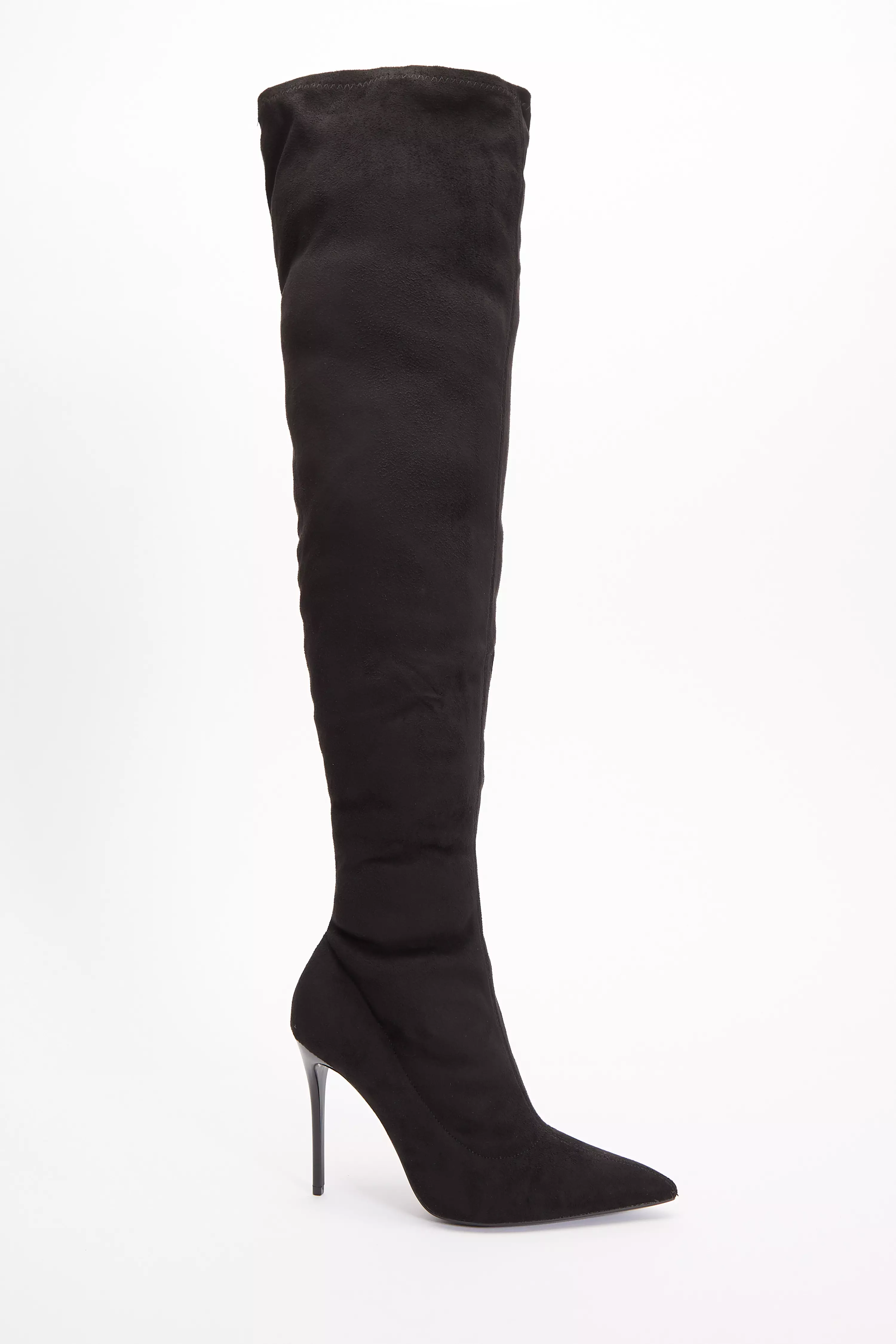 Black Over The Knee Heeled Sock Boots