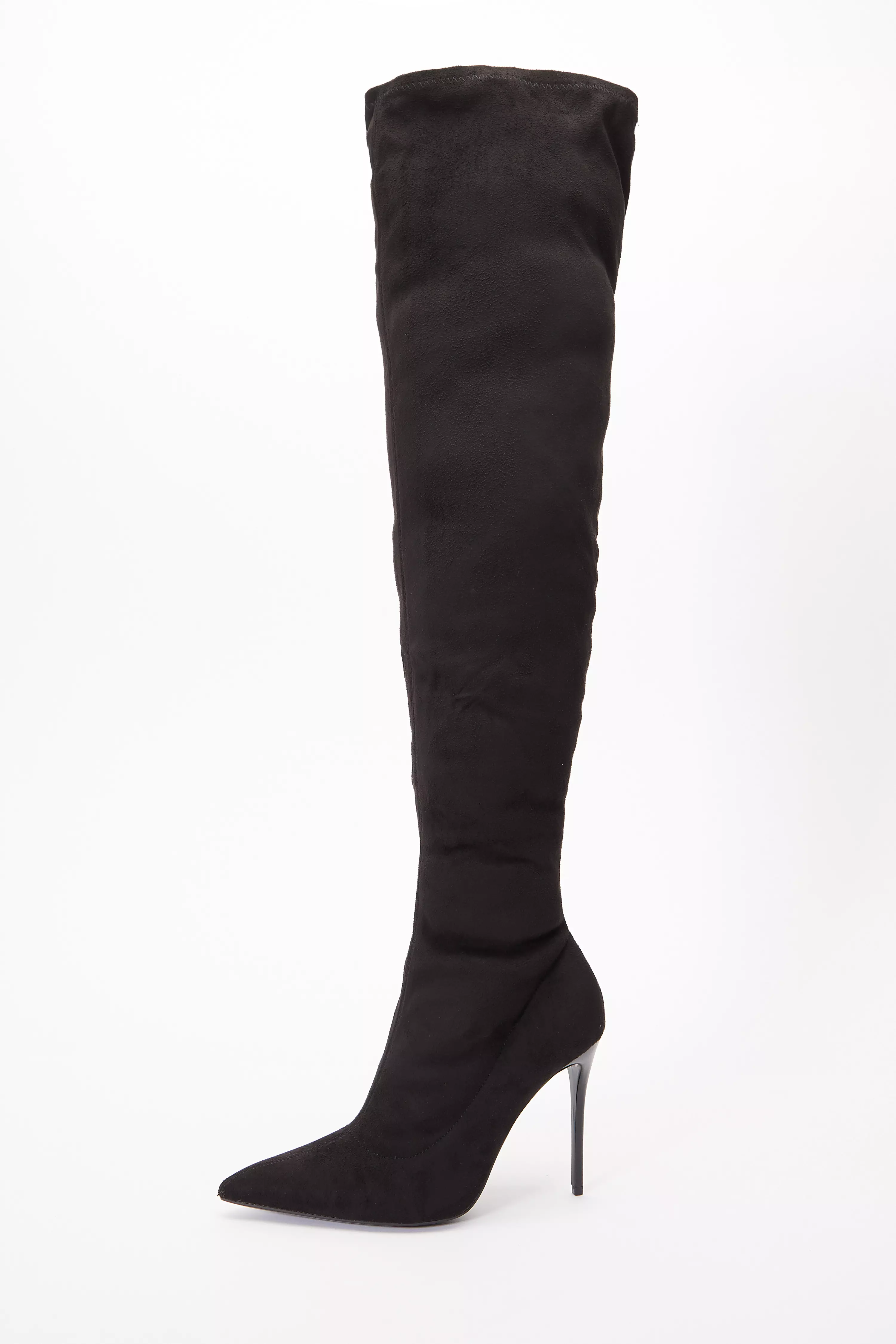 Black Over The Knee Heeled Sock Boots