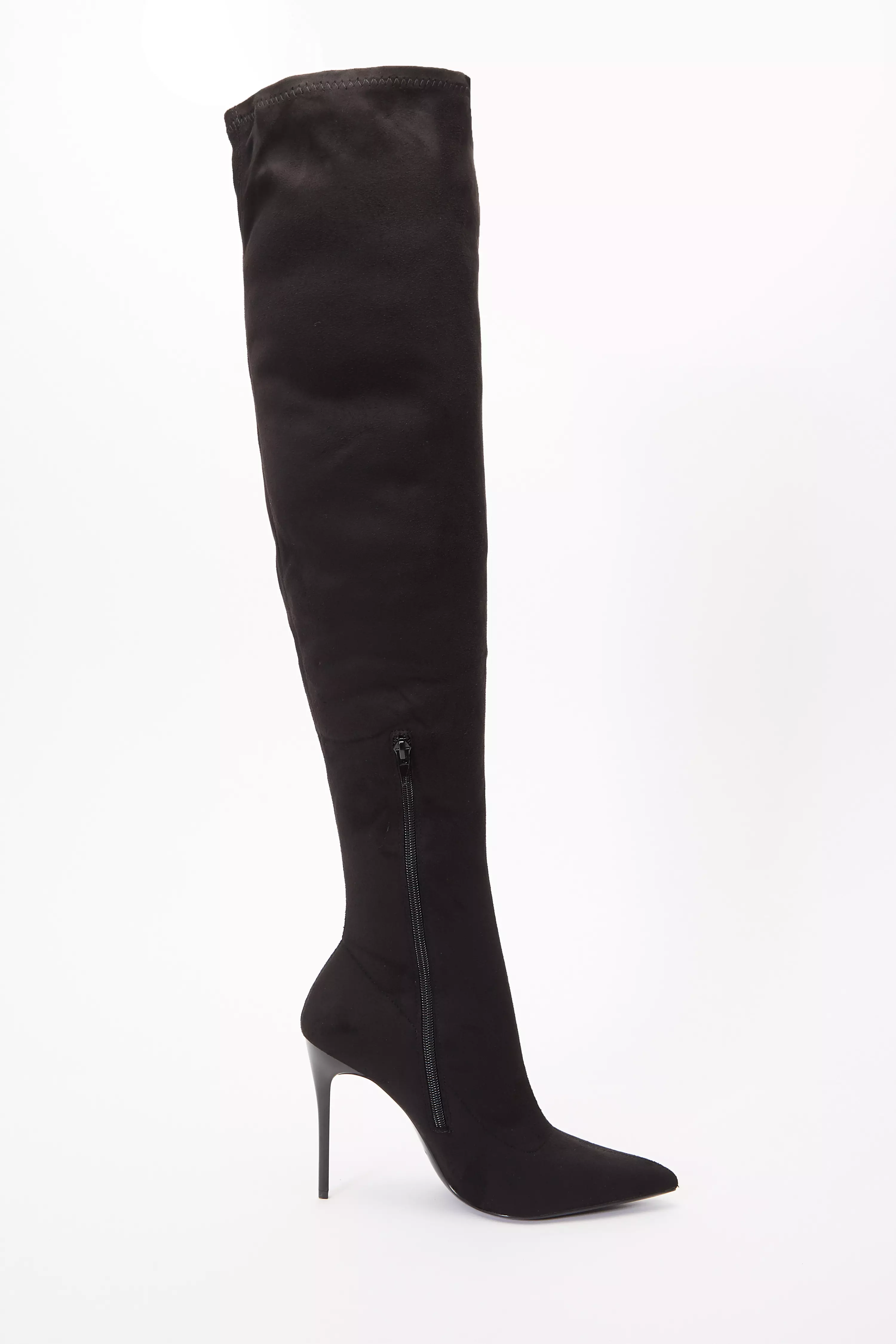 Black Over The Knee Heeled Sock Boots