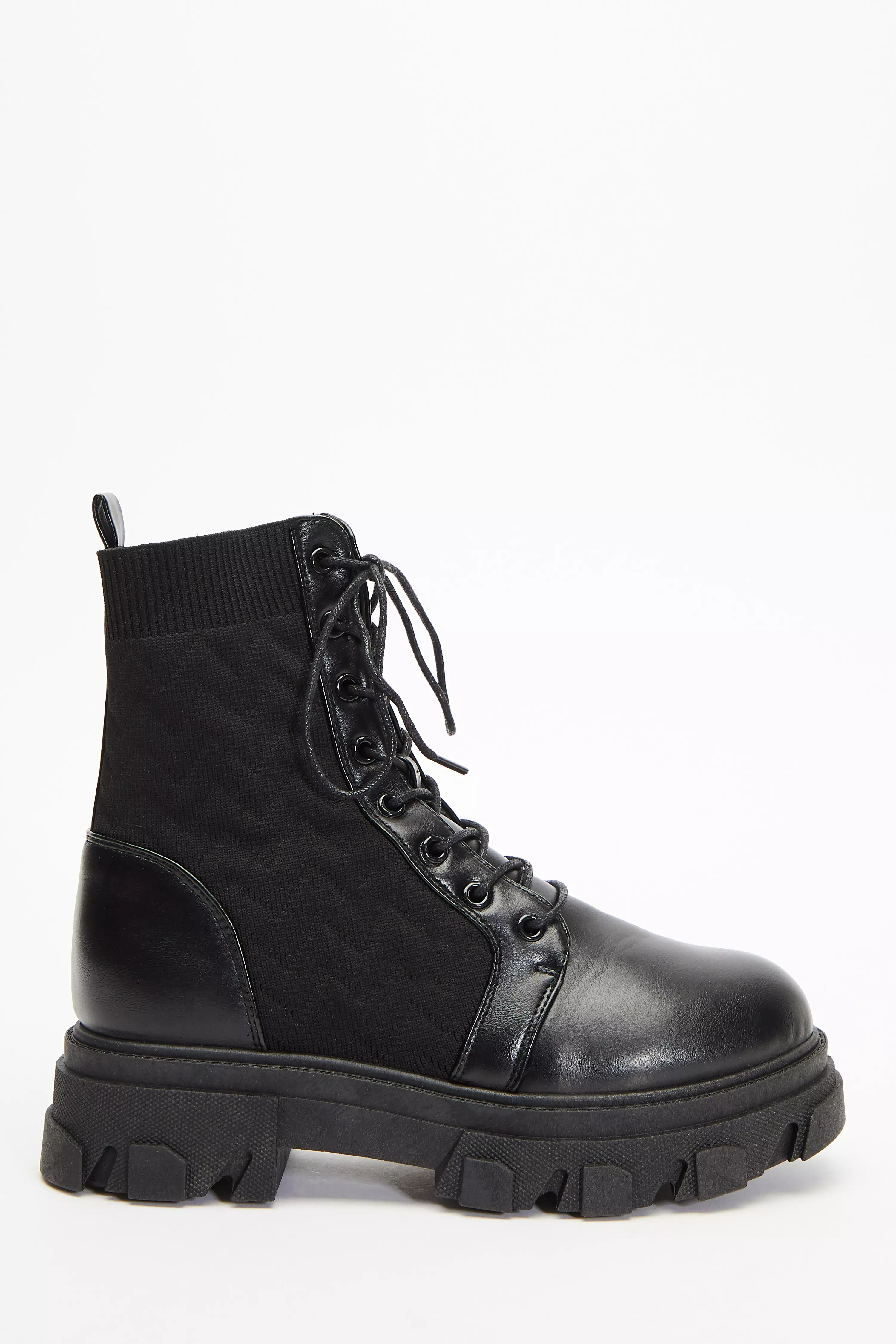 Black Lace Up Knitted Boots