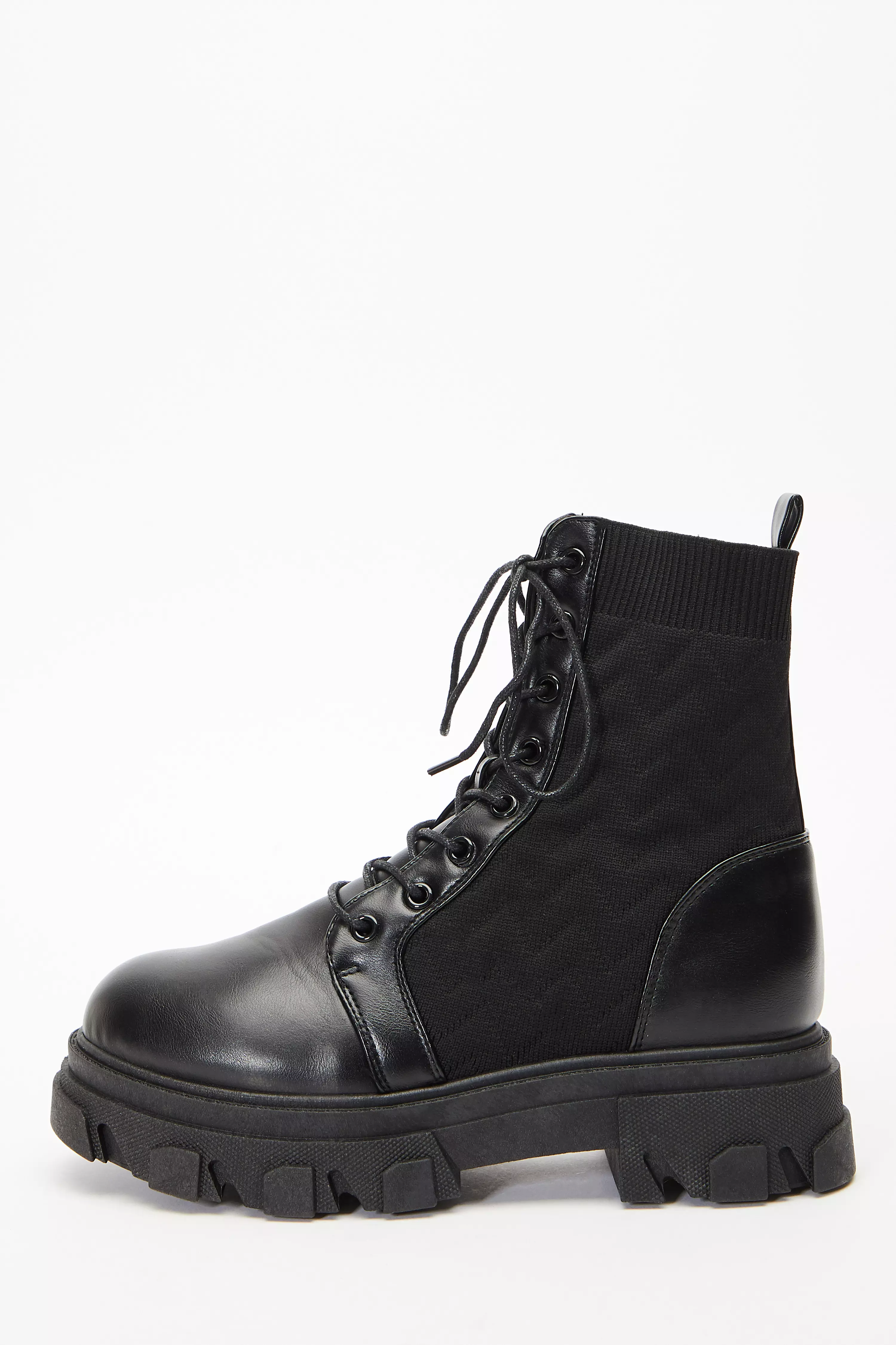 Black Lace Up Knitted Boots