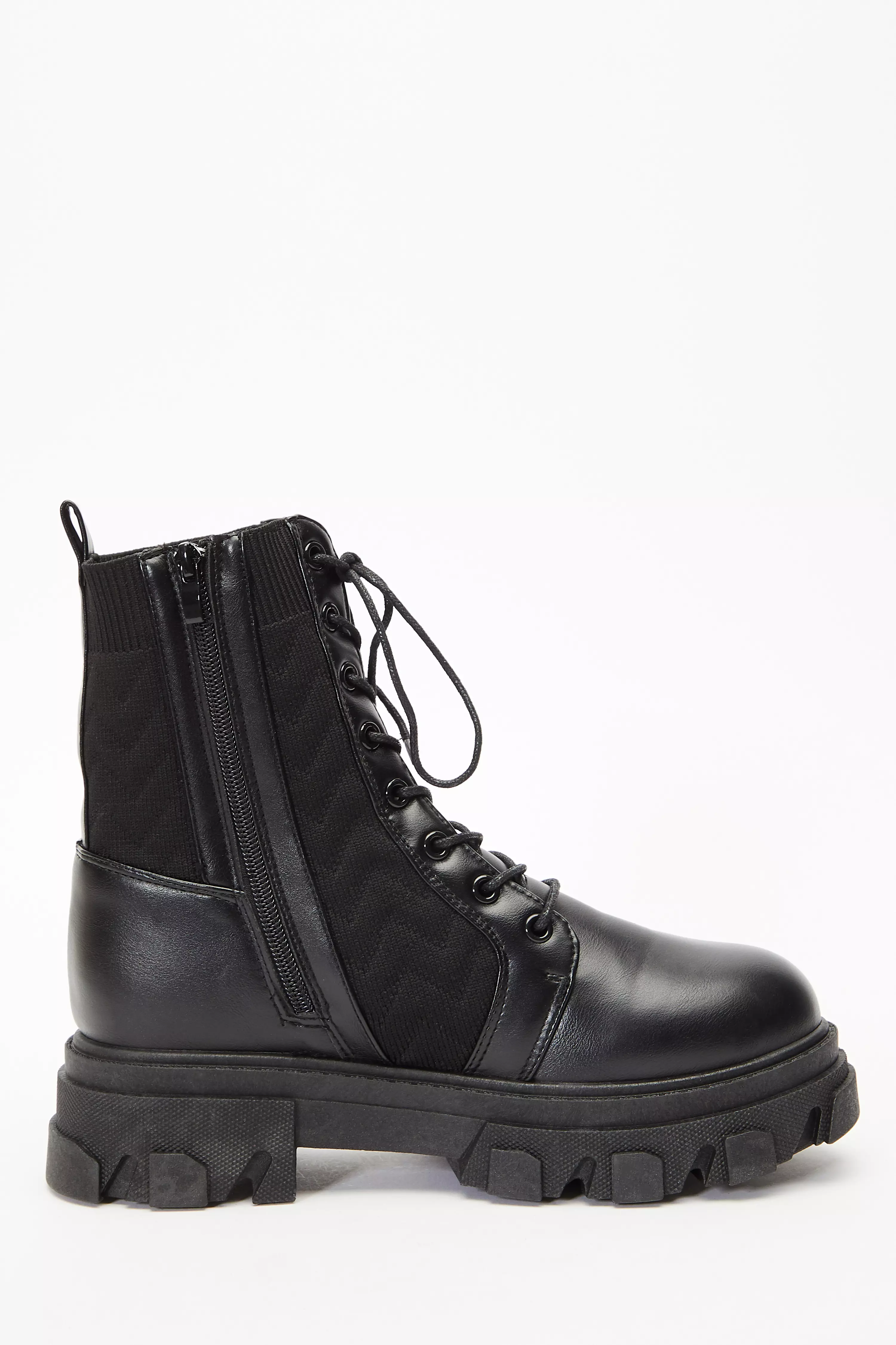 Black Lace Up Knitted Boots