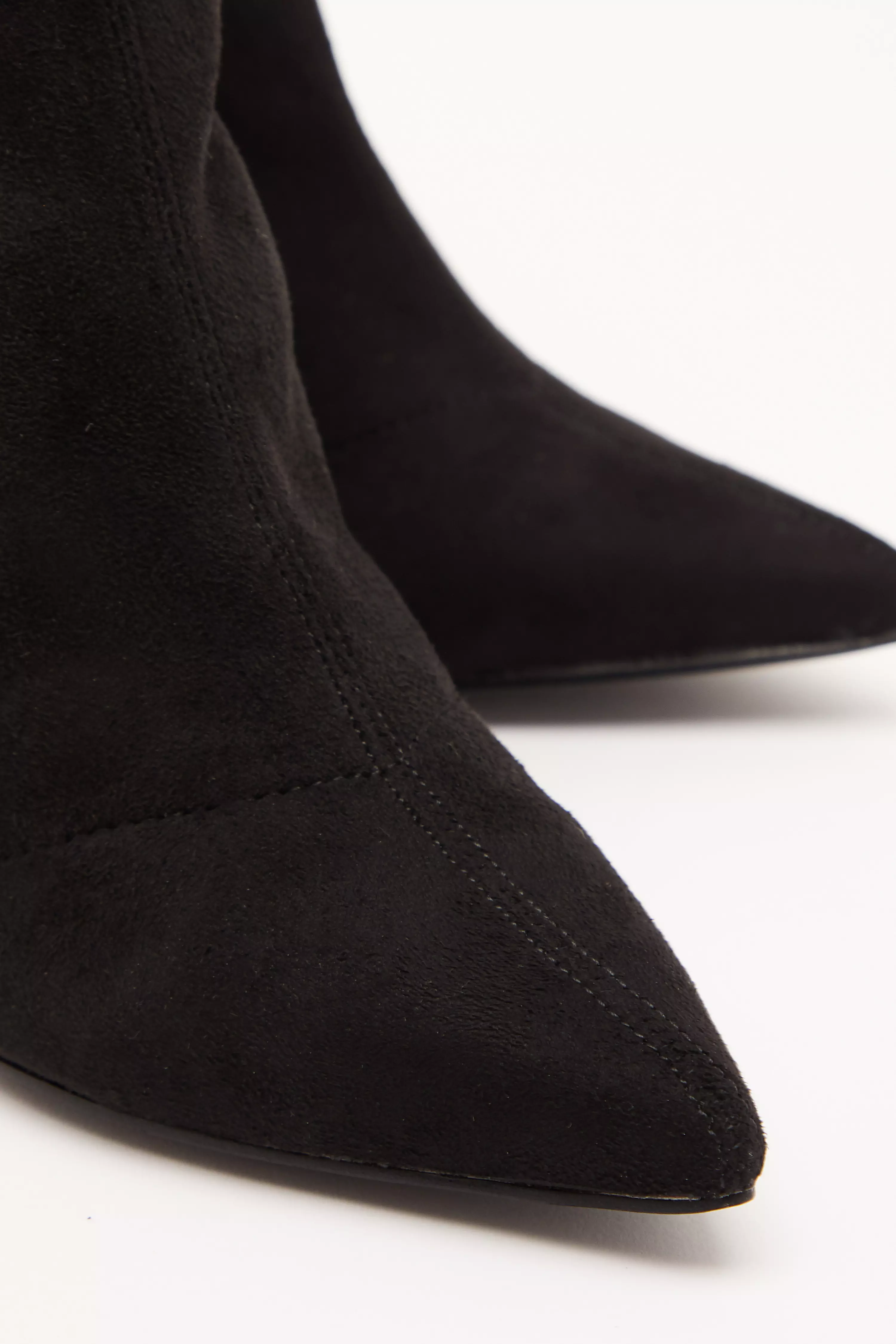 Black Faux Suede Heeled Sock Boots