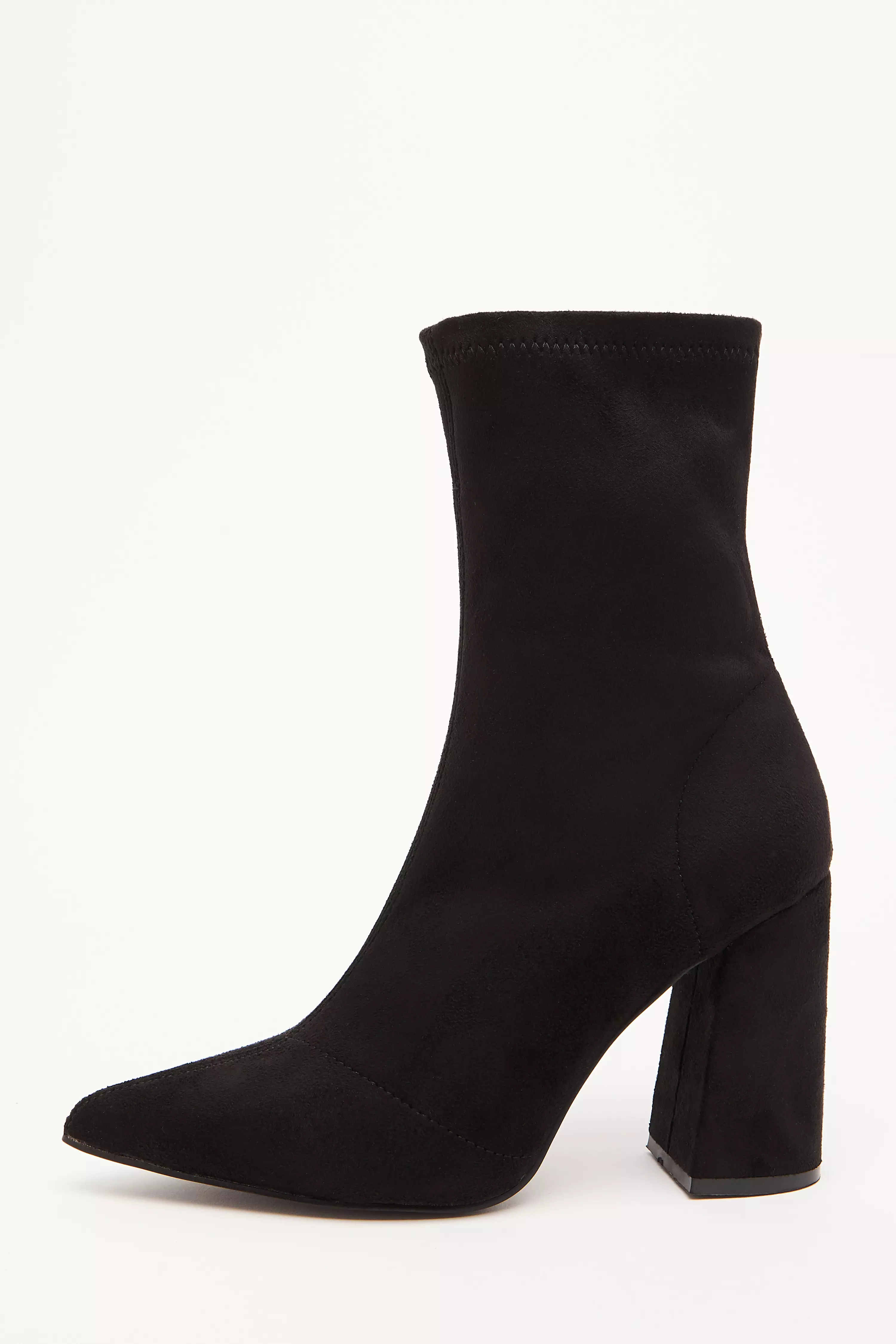 Black Faux Suede Heeled Sock Boots