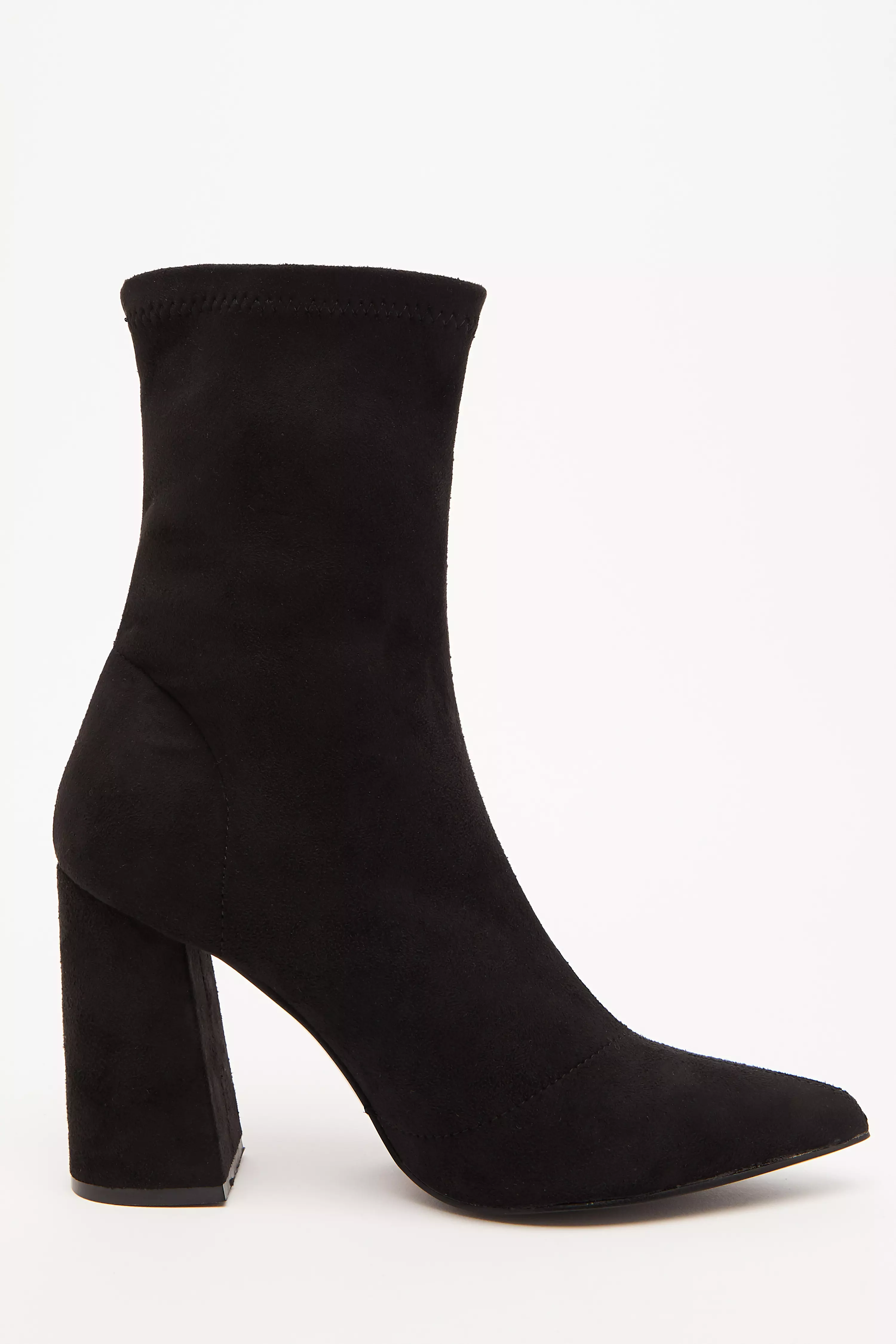 Black Faux Suede Heeled Sock Boots