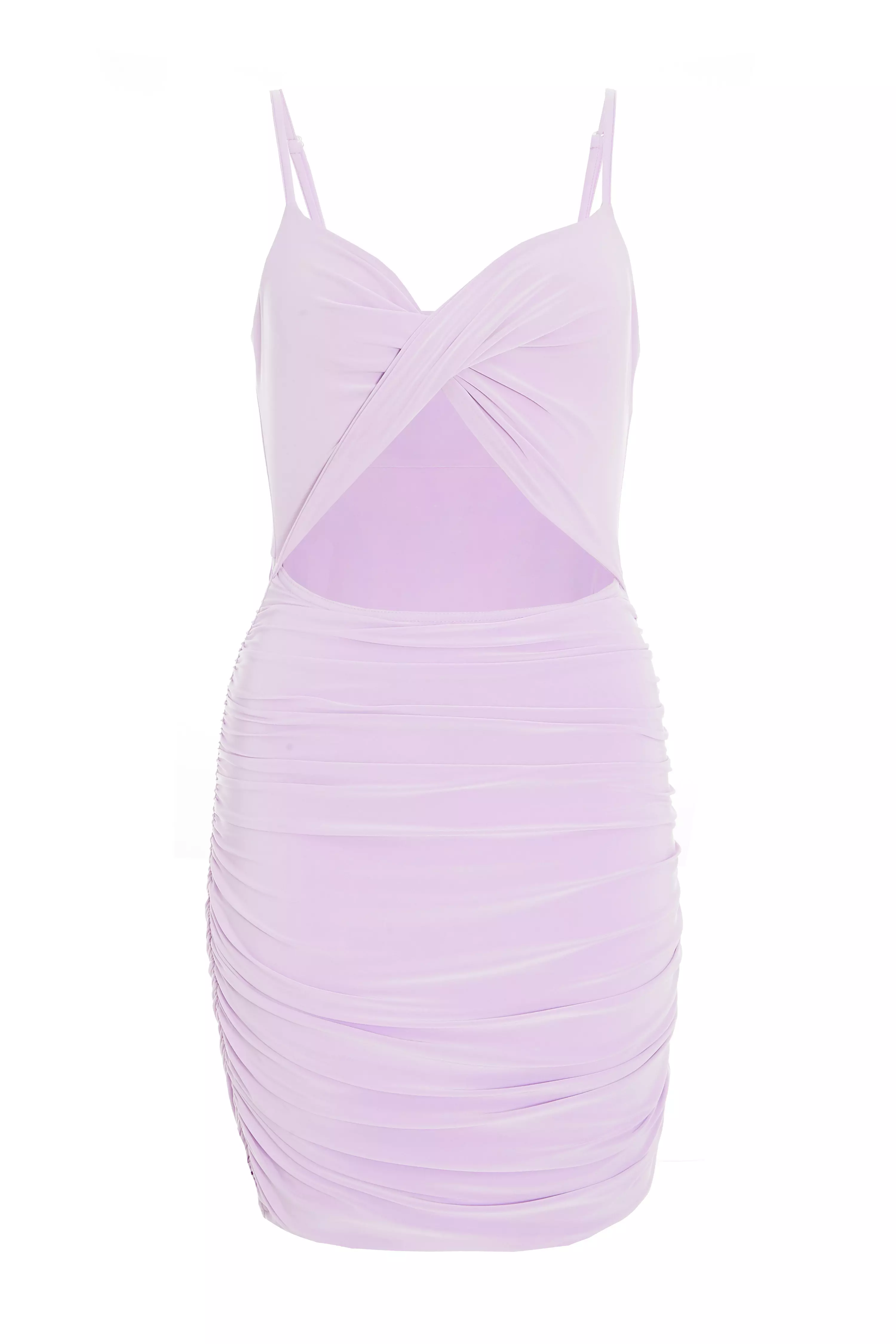 Lilac Cut Out Ruched Bodycon Mini Dress