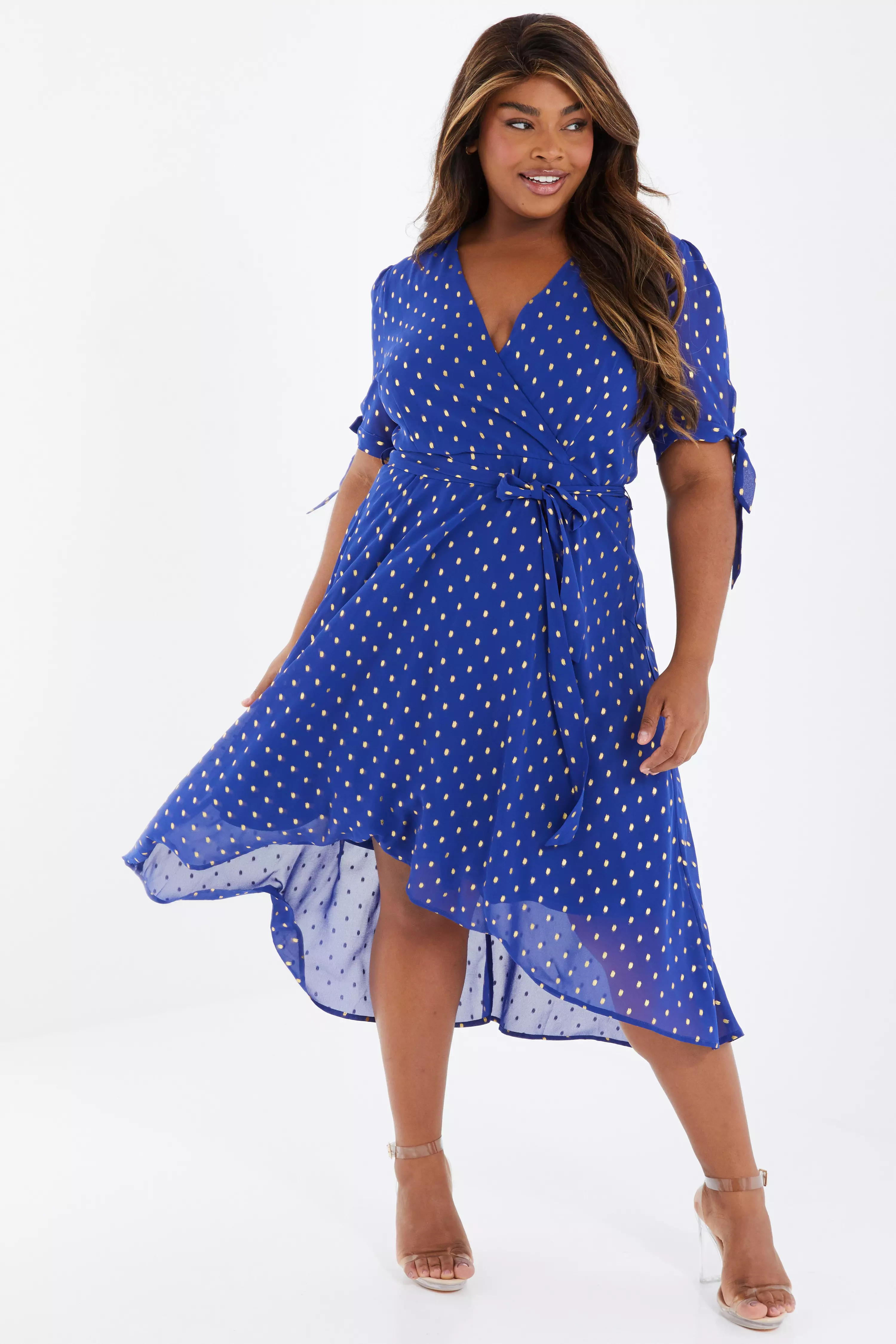 Blue spot cheap midi dress