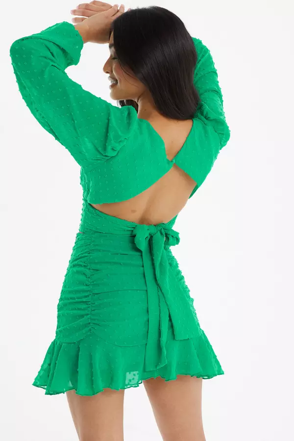 Petite Green Polka Dot Mini Skirt