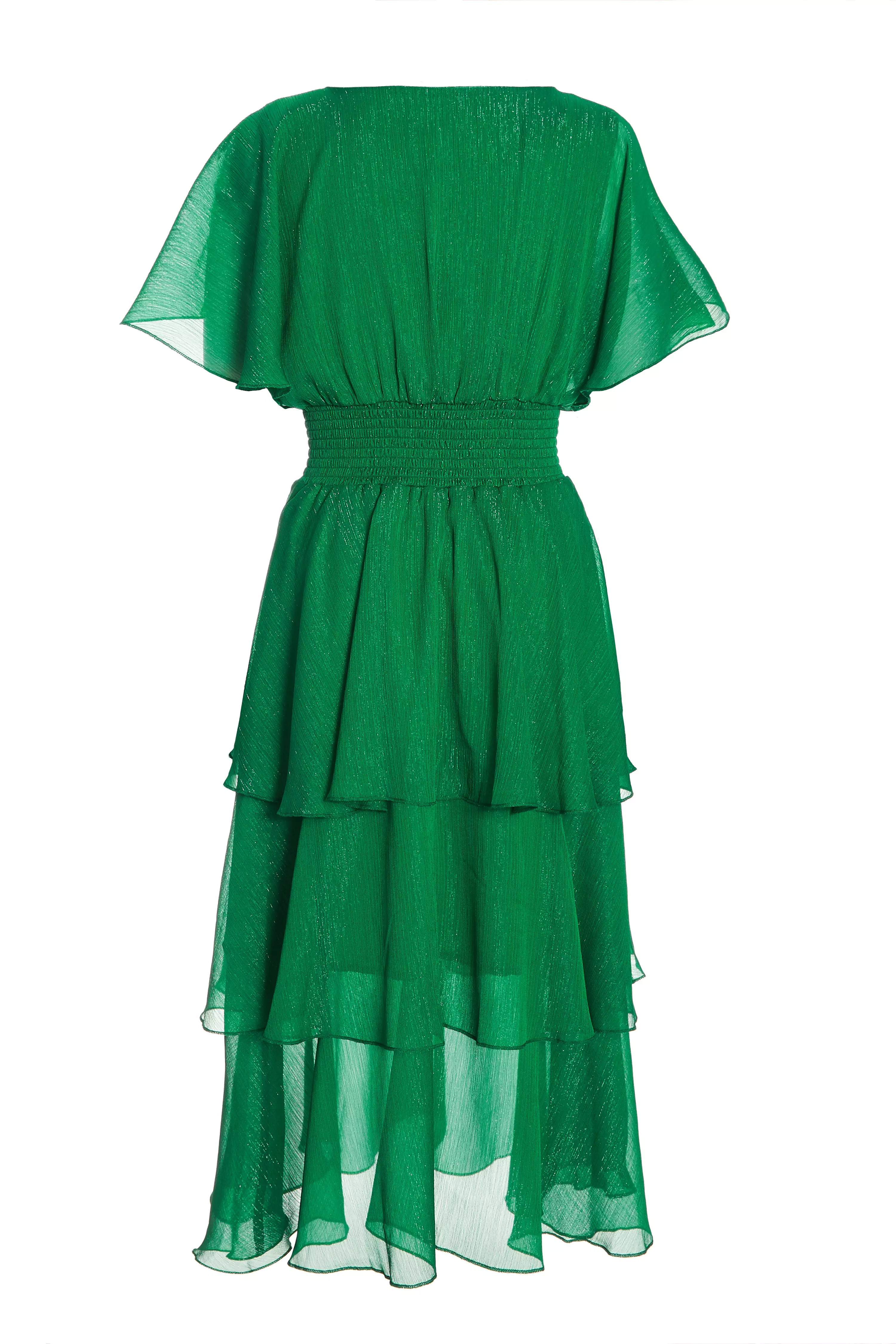 Green Chiffon Tiered Midi Dress