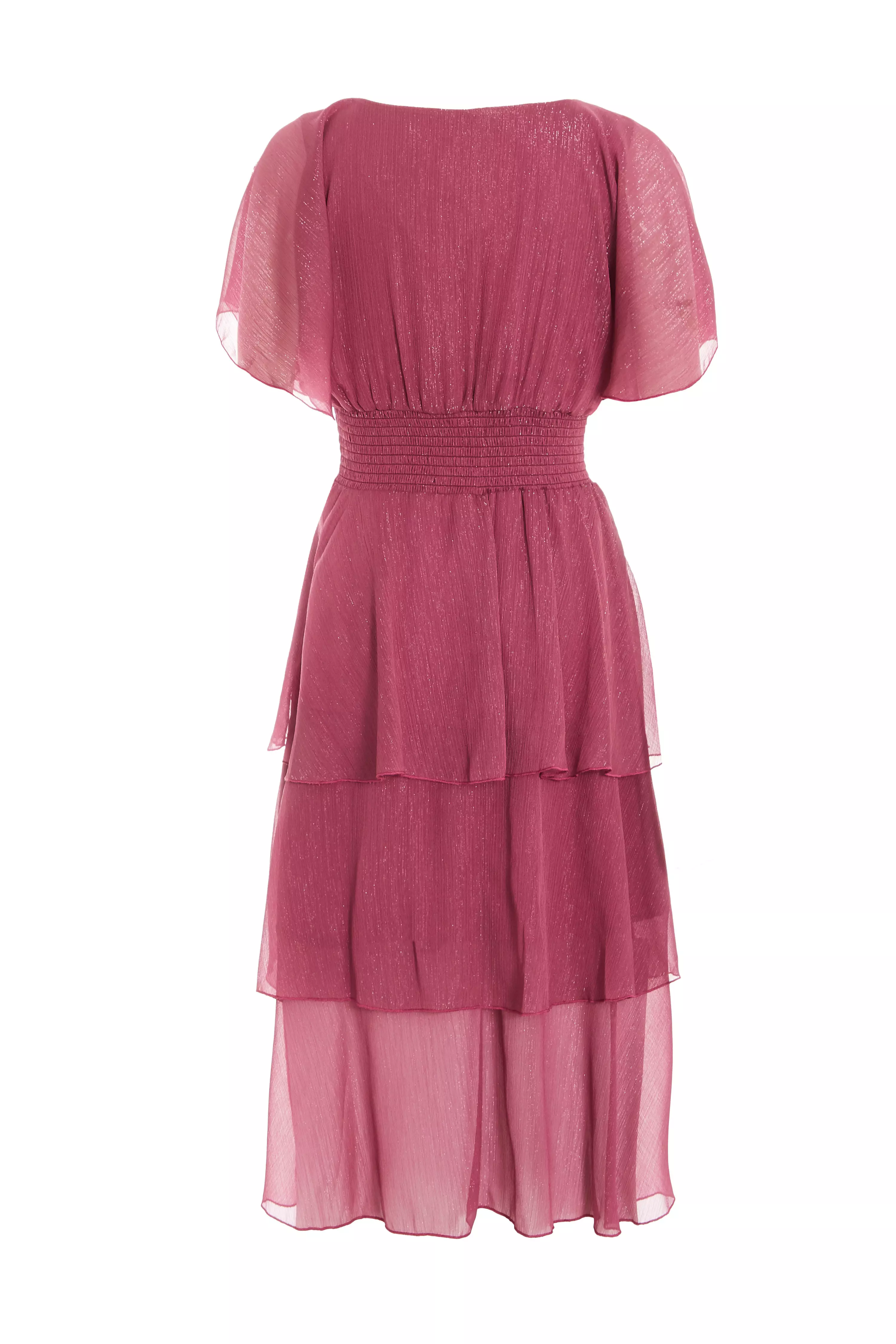 Pink Chiffon Tiered Midi Dress