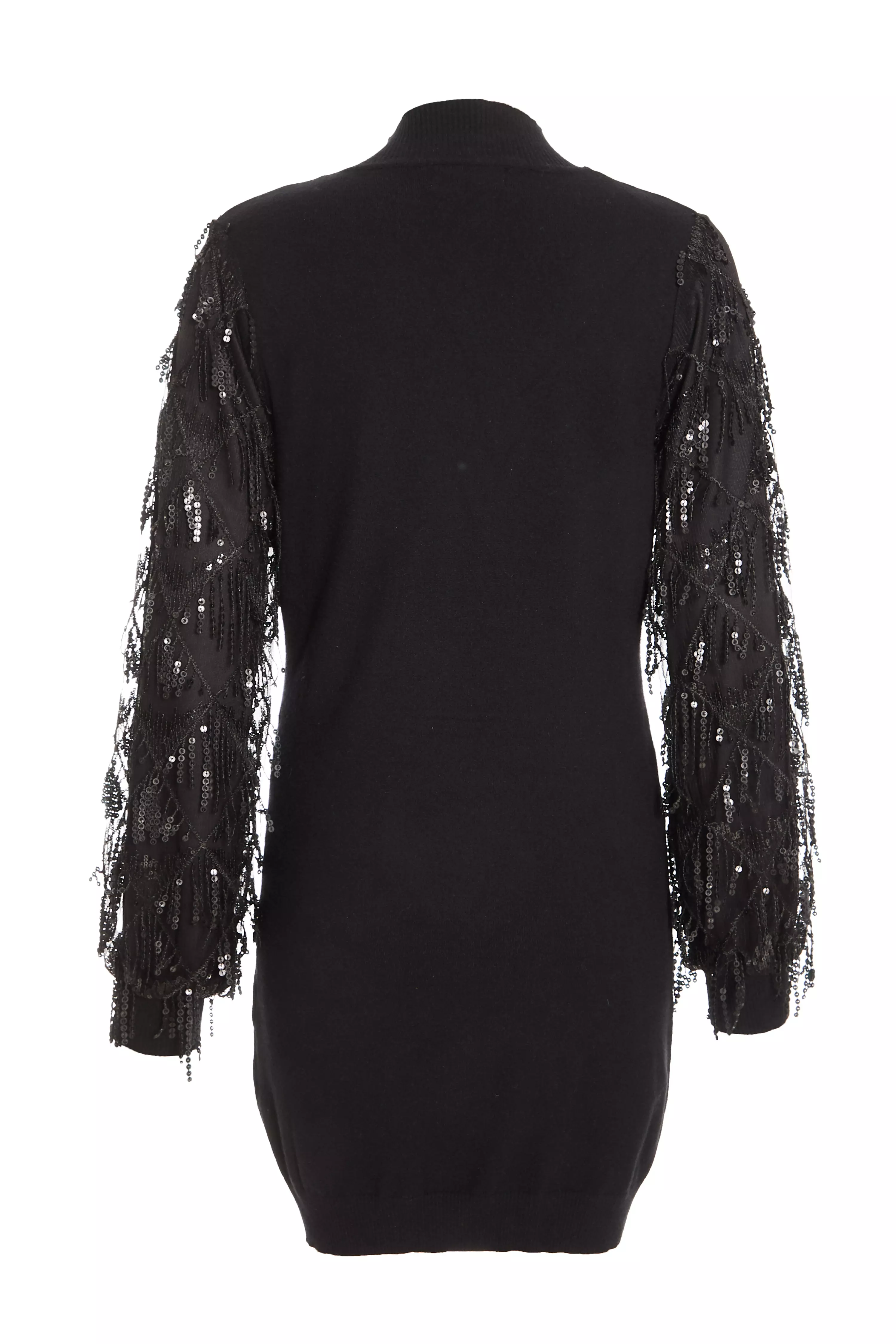 Black Knitted Embellished Mini Dress