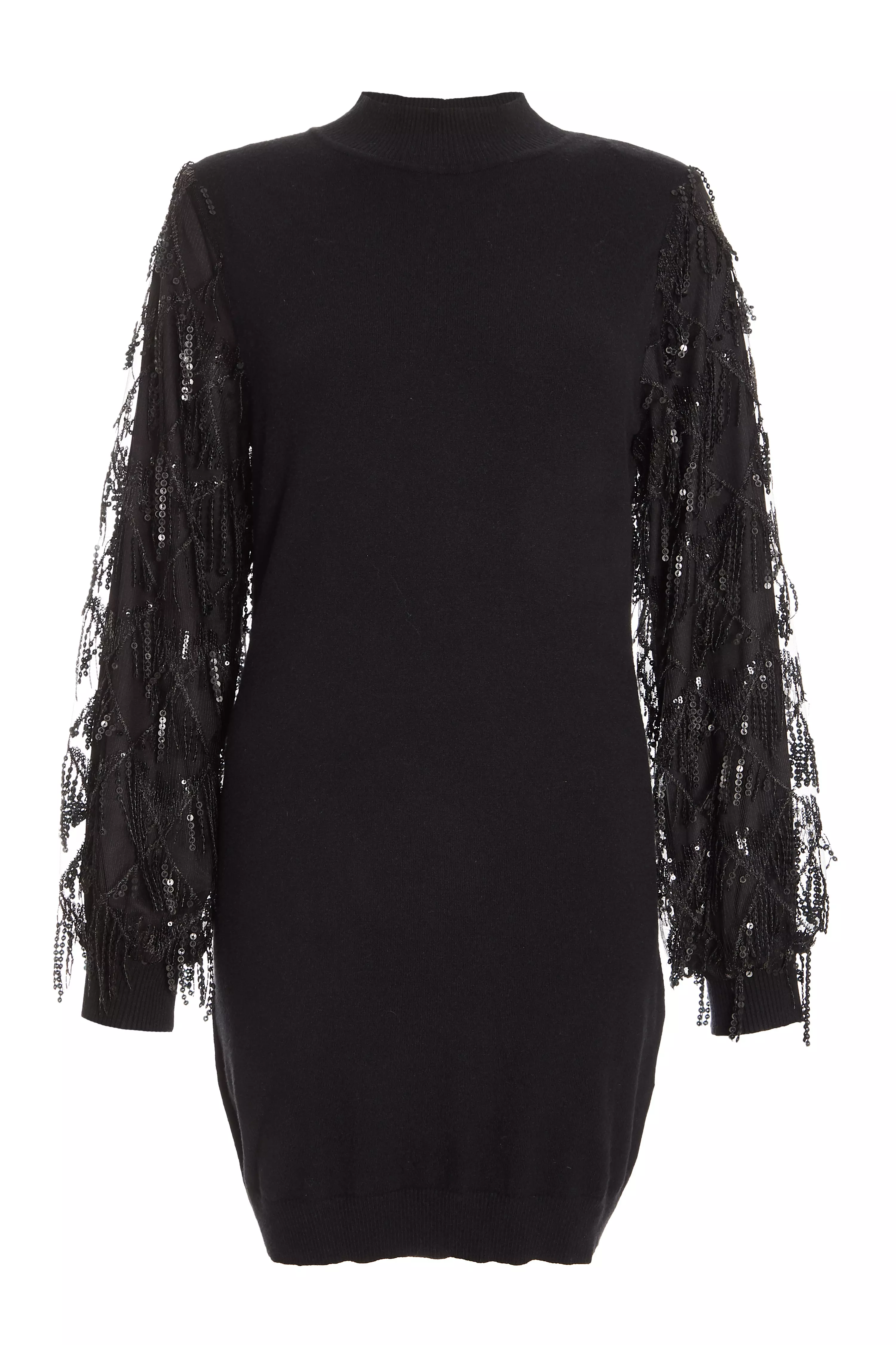 Black Knitted Embellished Mini Dress