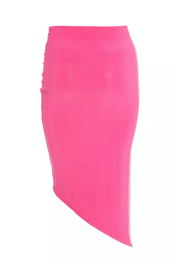 Petite Pink Ruched Midi Skirt