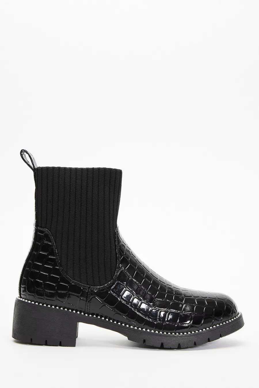 Black Crocodile Sock Ankle Boots QUIZ Clothing