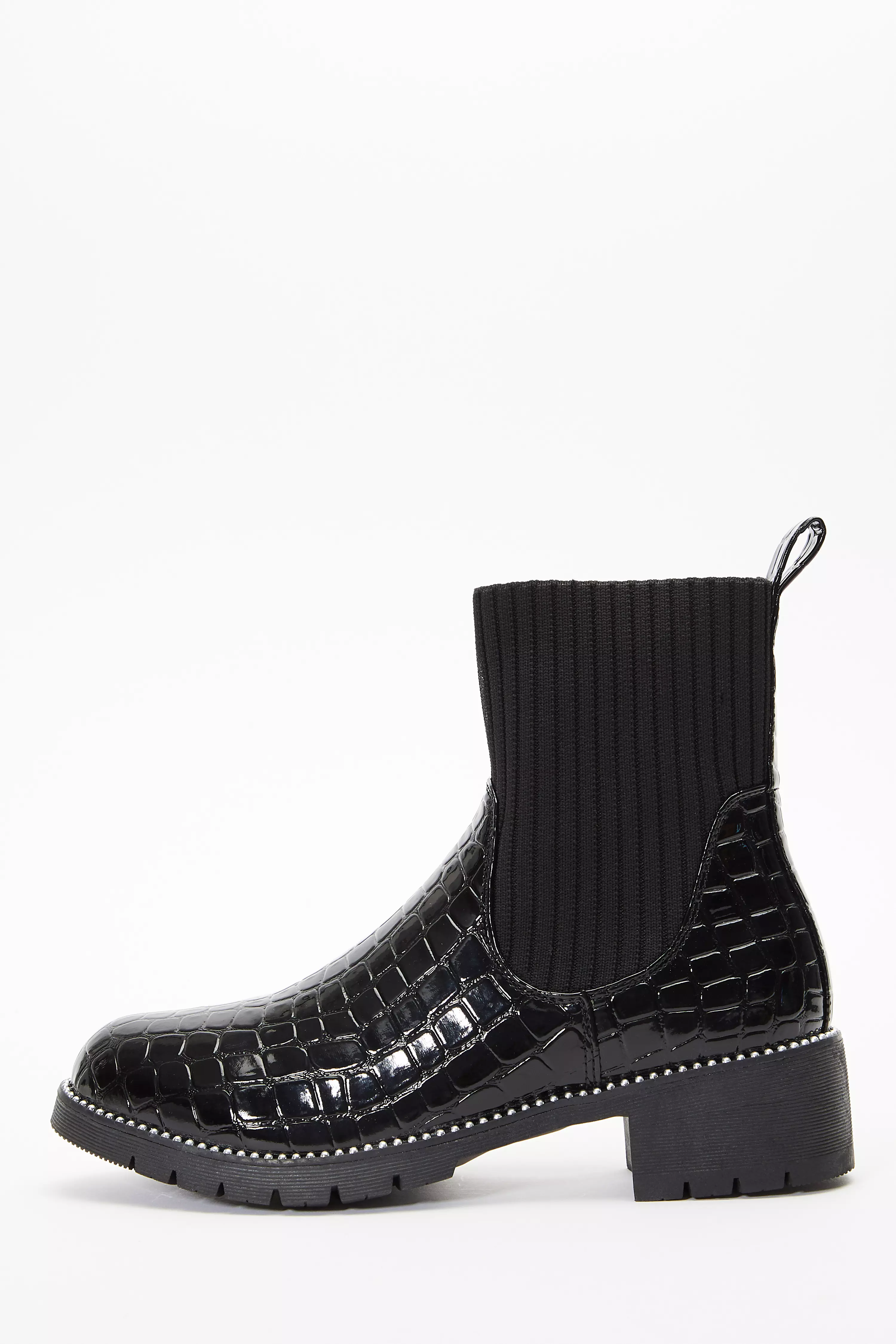 Black Crocodile Sock Ankle Boots