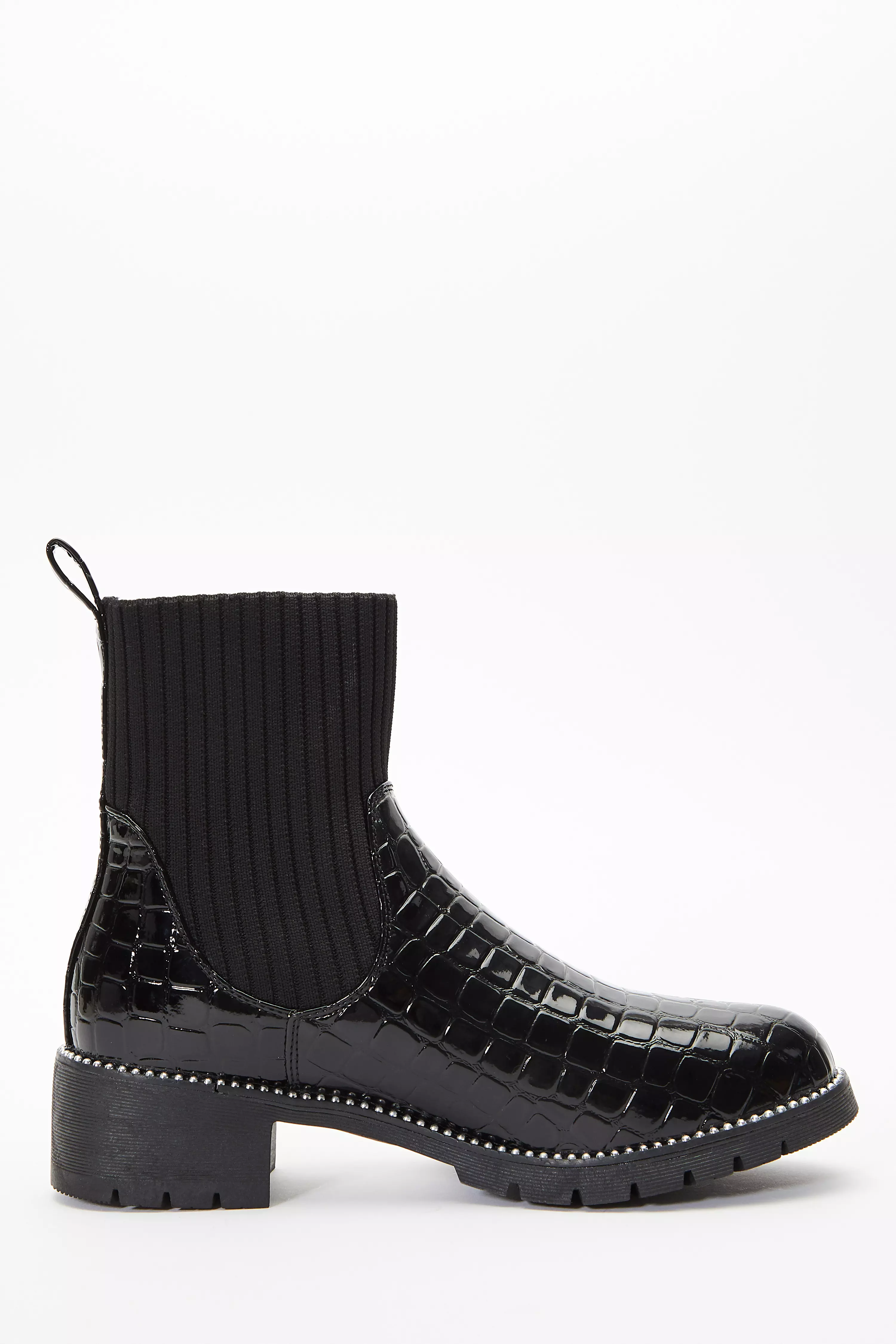 Black Crocodile Sock Ankle Boots