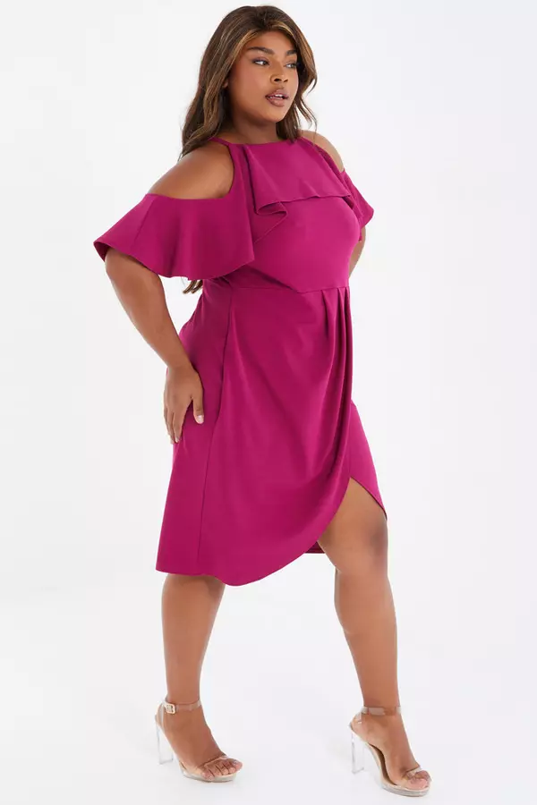Curve Purple Cold Shoulder Midi Dress