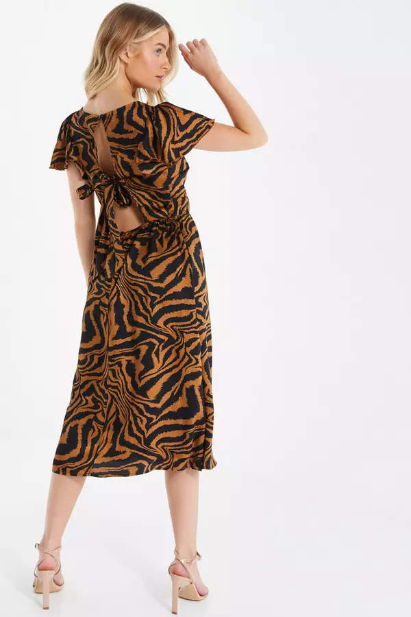 Petite Rust Animal Print Midi Dress