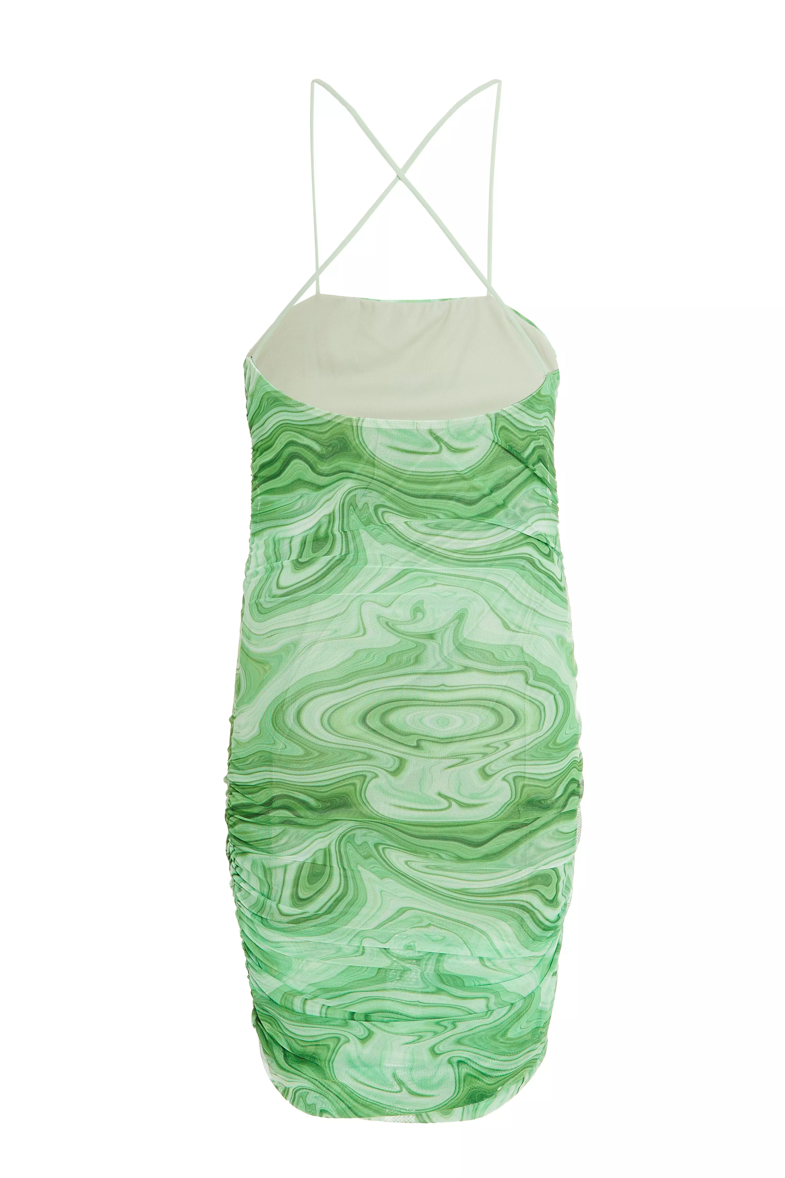 Green Marble Print Bodycon Mini Dress