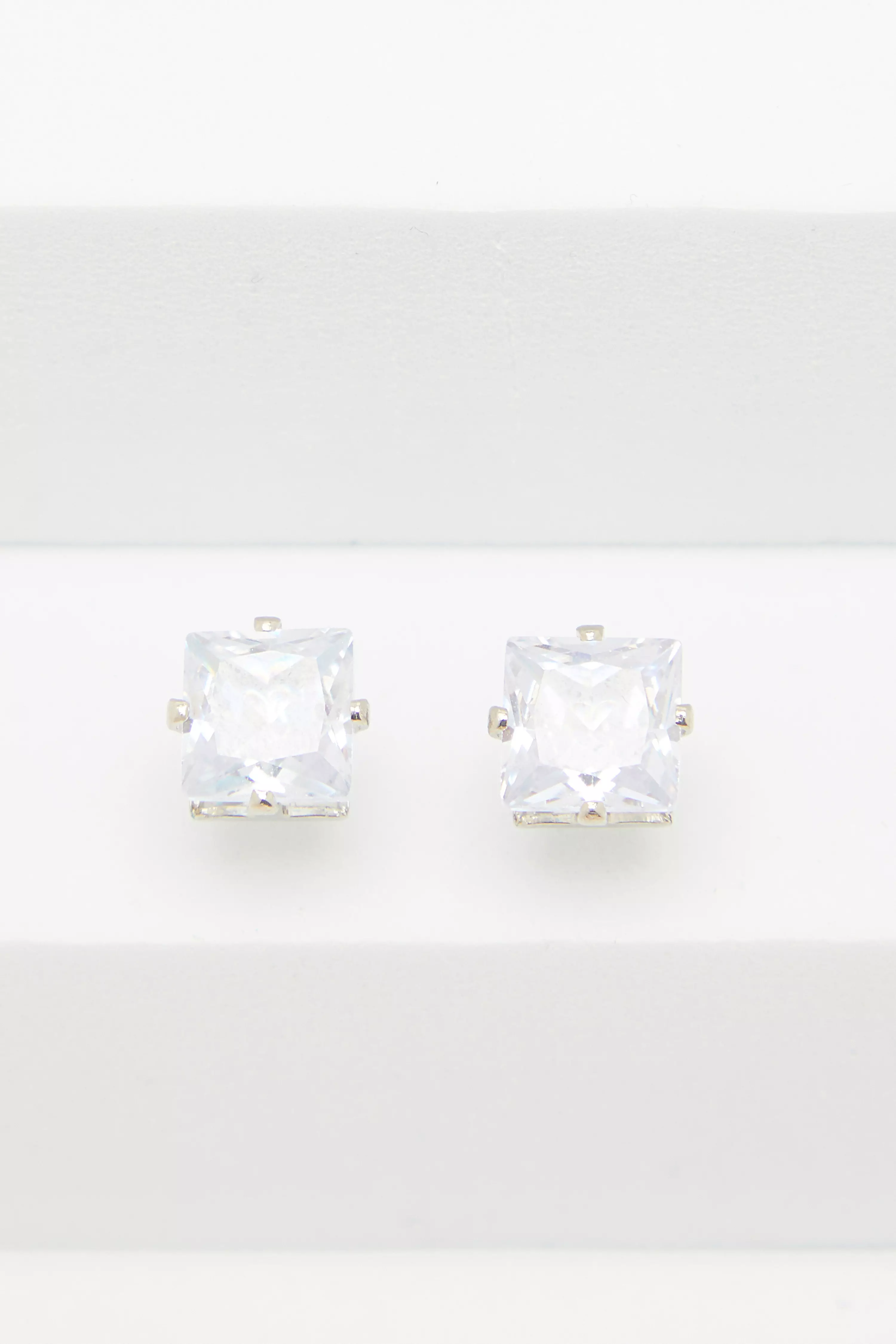 Silver Square Diamante Stud Earrings