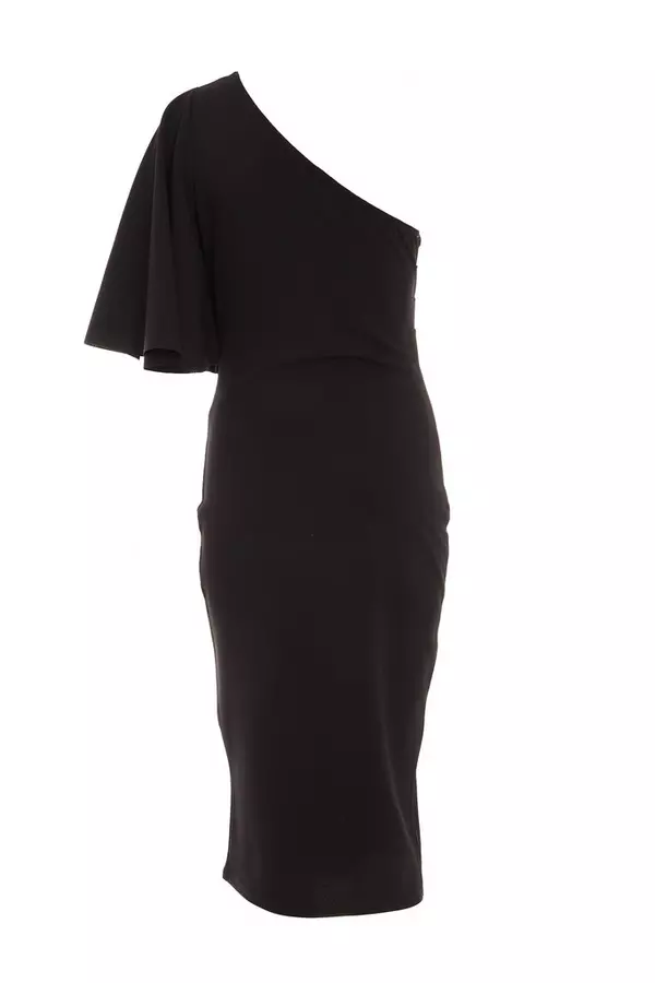 Black One Shoulder Midi Dress