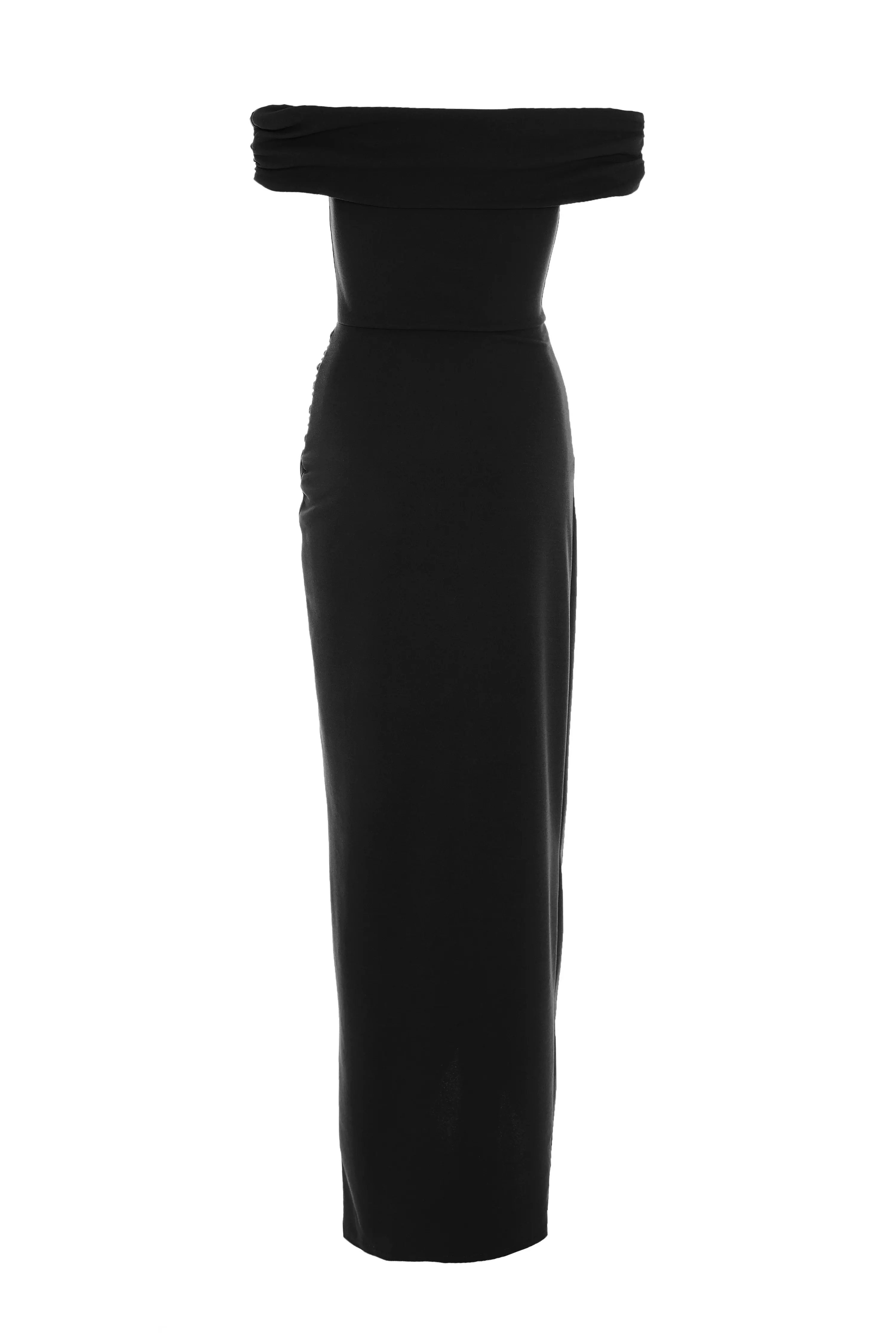 Black Ruched Bardot Maxi Dress