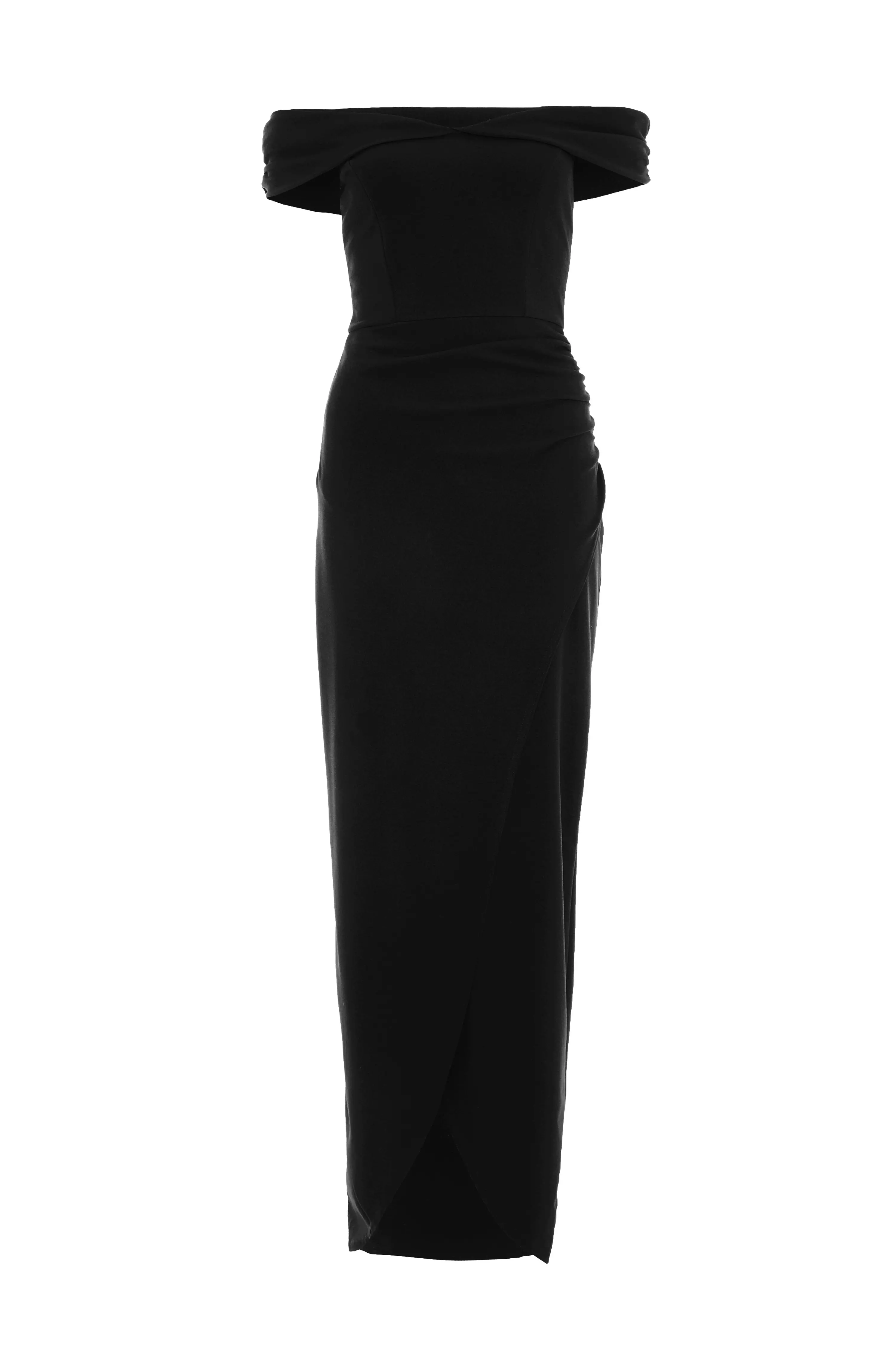 Black Ruched Bardot Maxi Dress