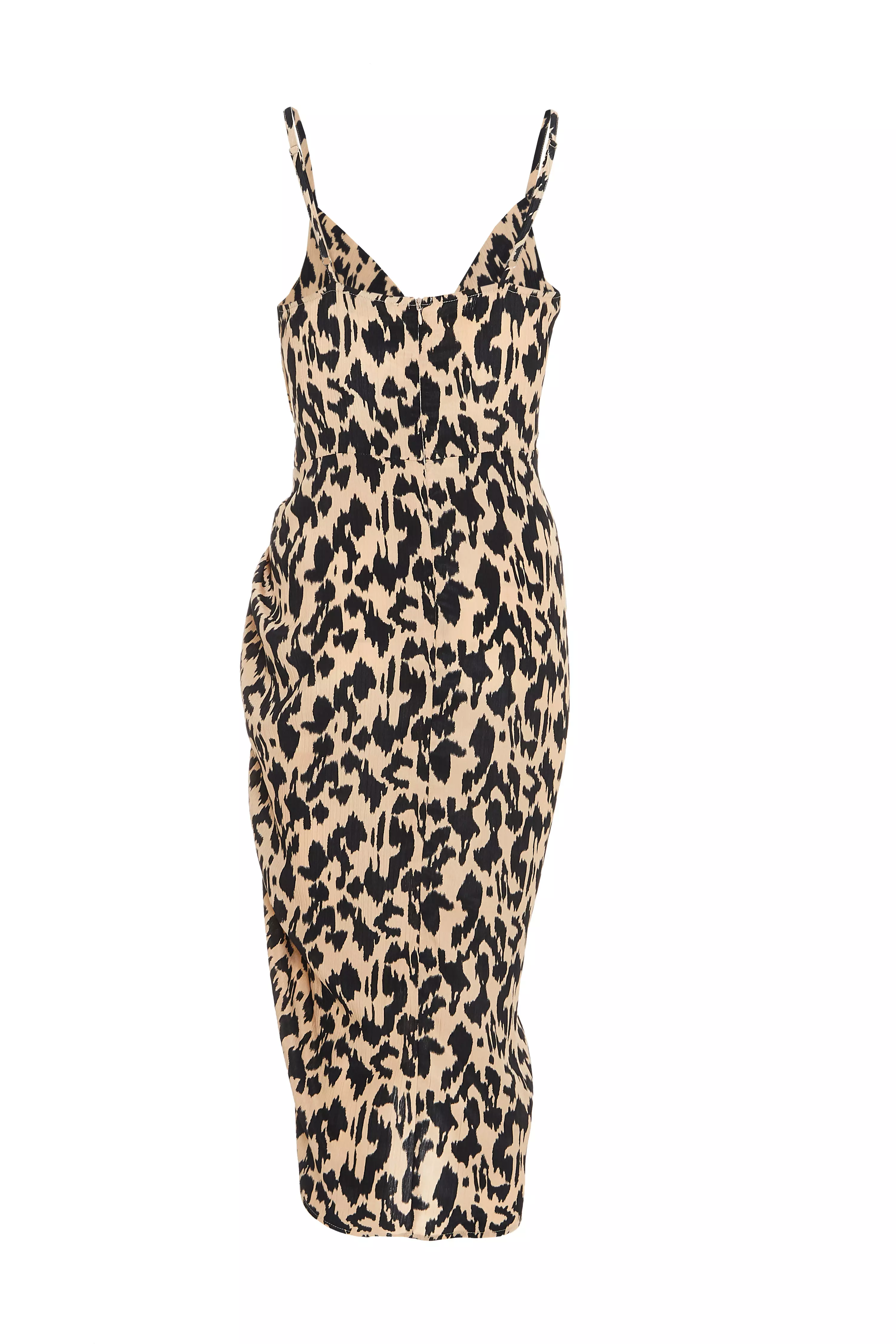 Stone Animal Print Ruched Midi Dress