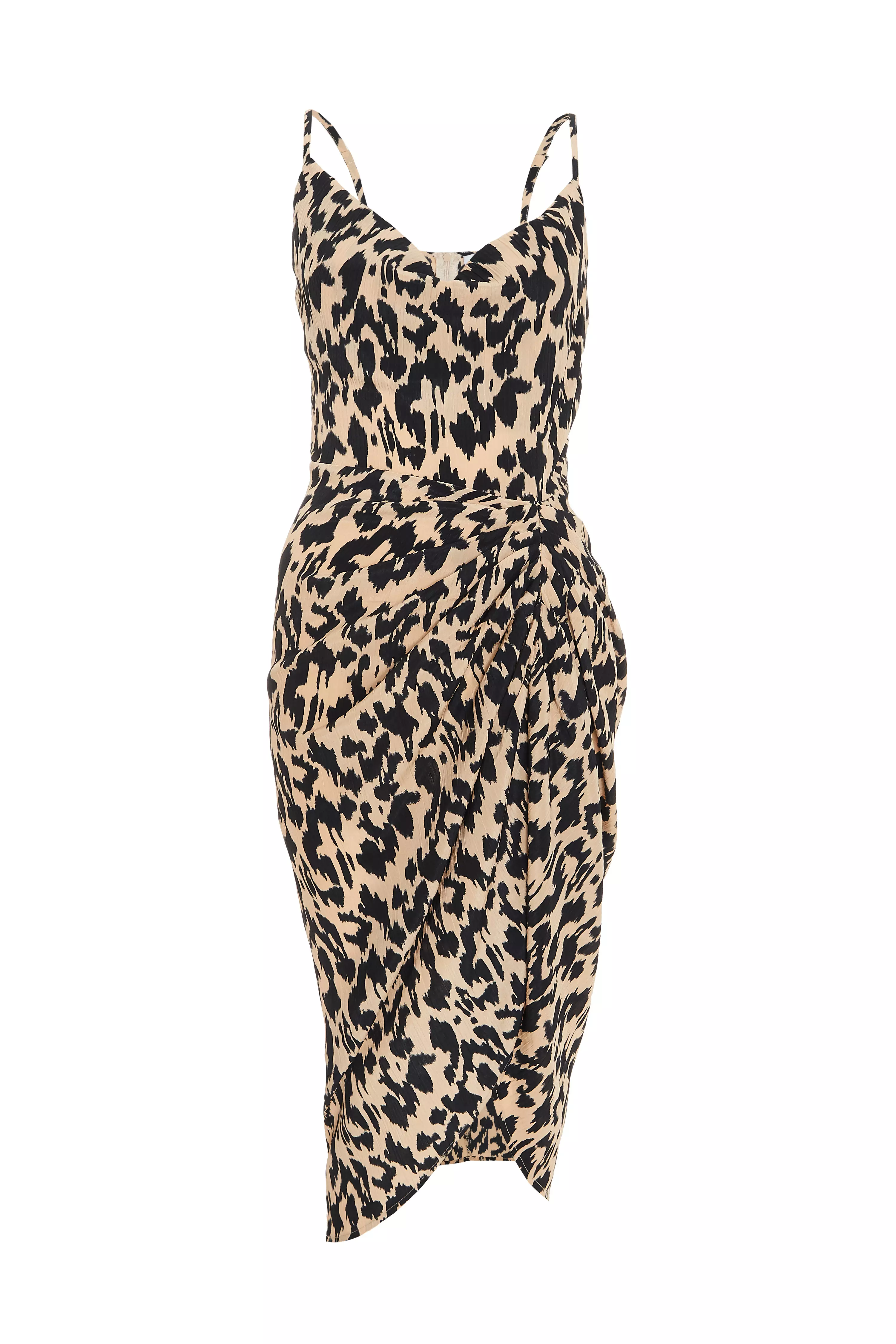 Stone Animal Print Ruched Midi Dress