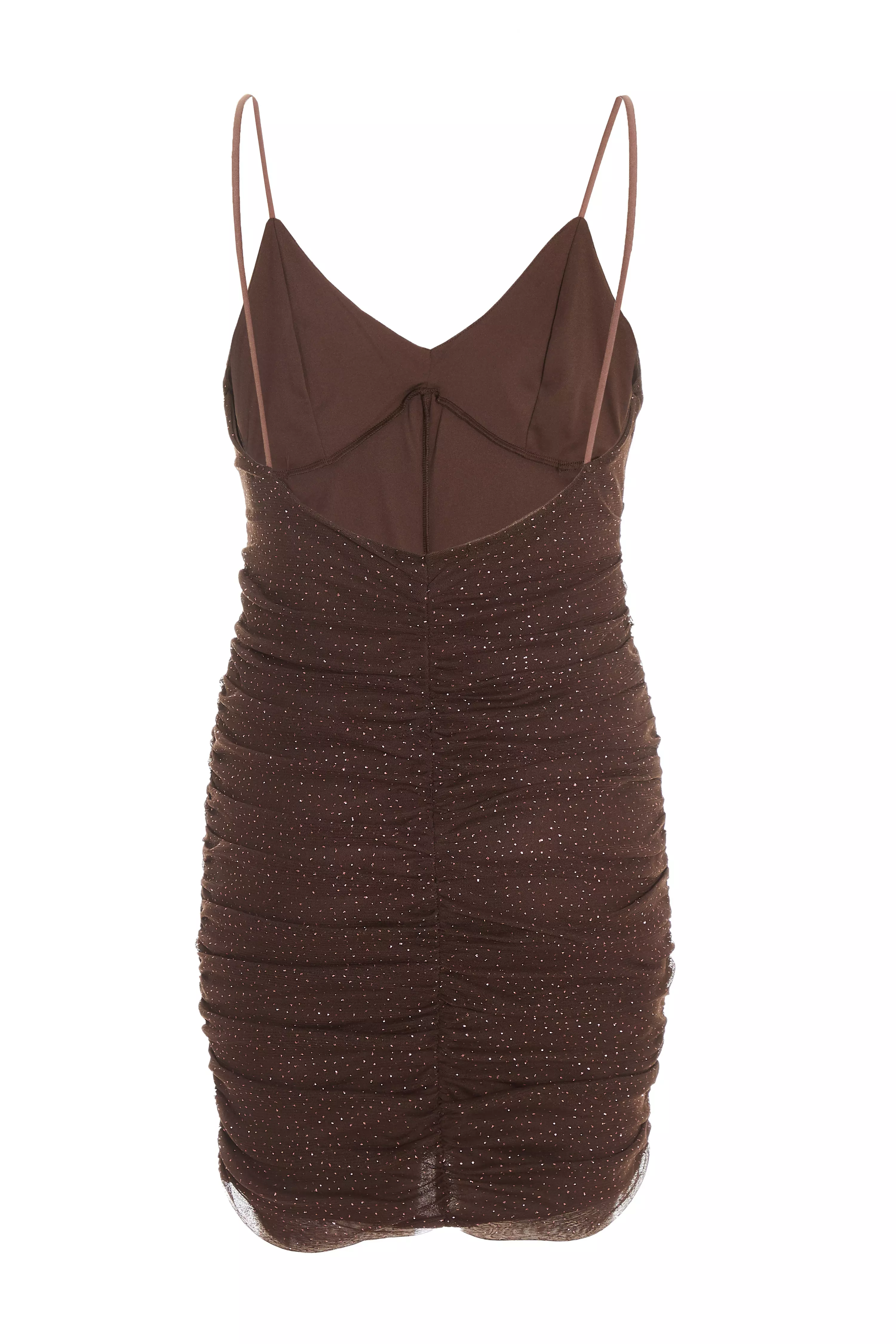 Brown Glitter Ruched Bodycon Mini Dress