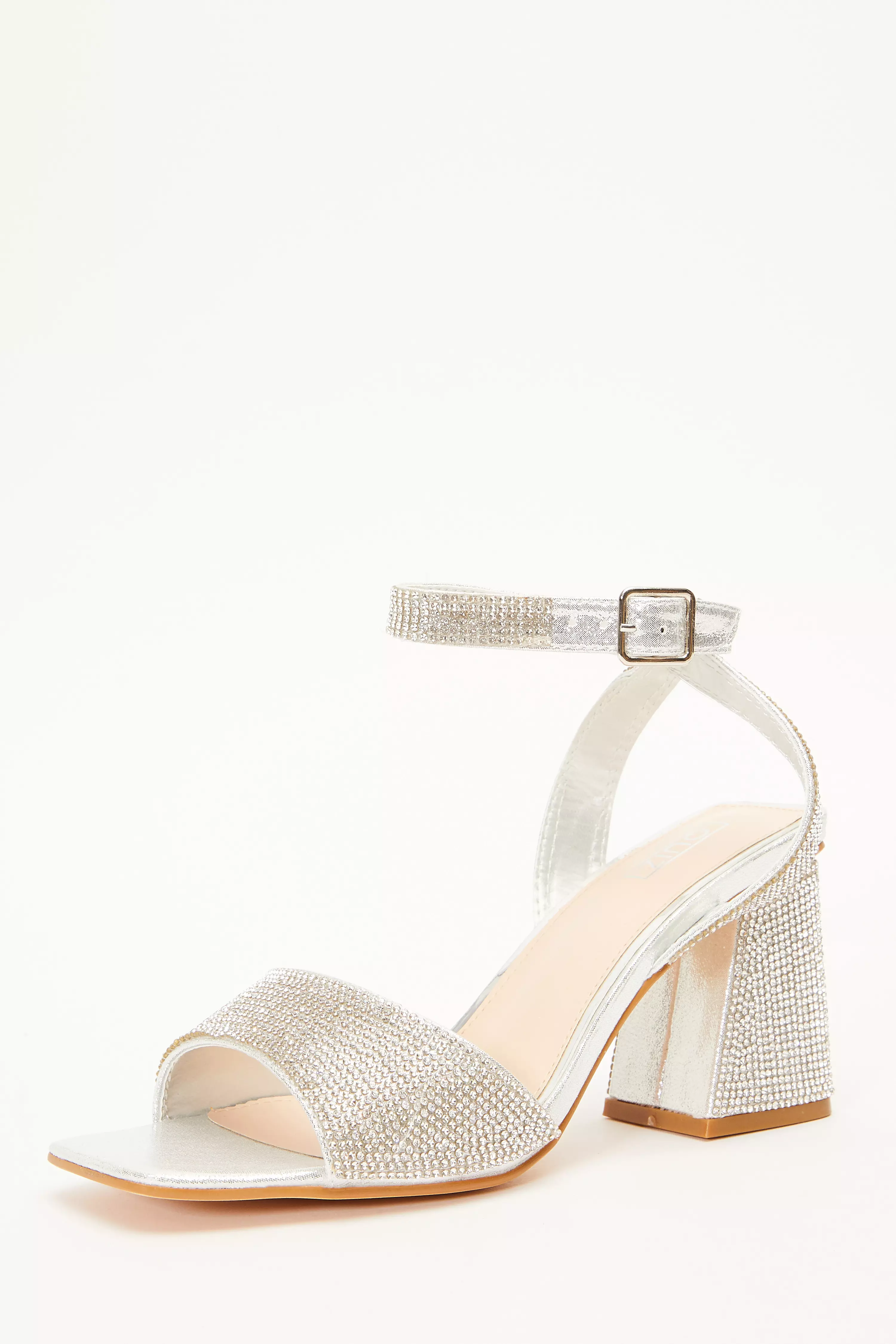 Silver Shimmer Diamante Heeled Sandals