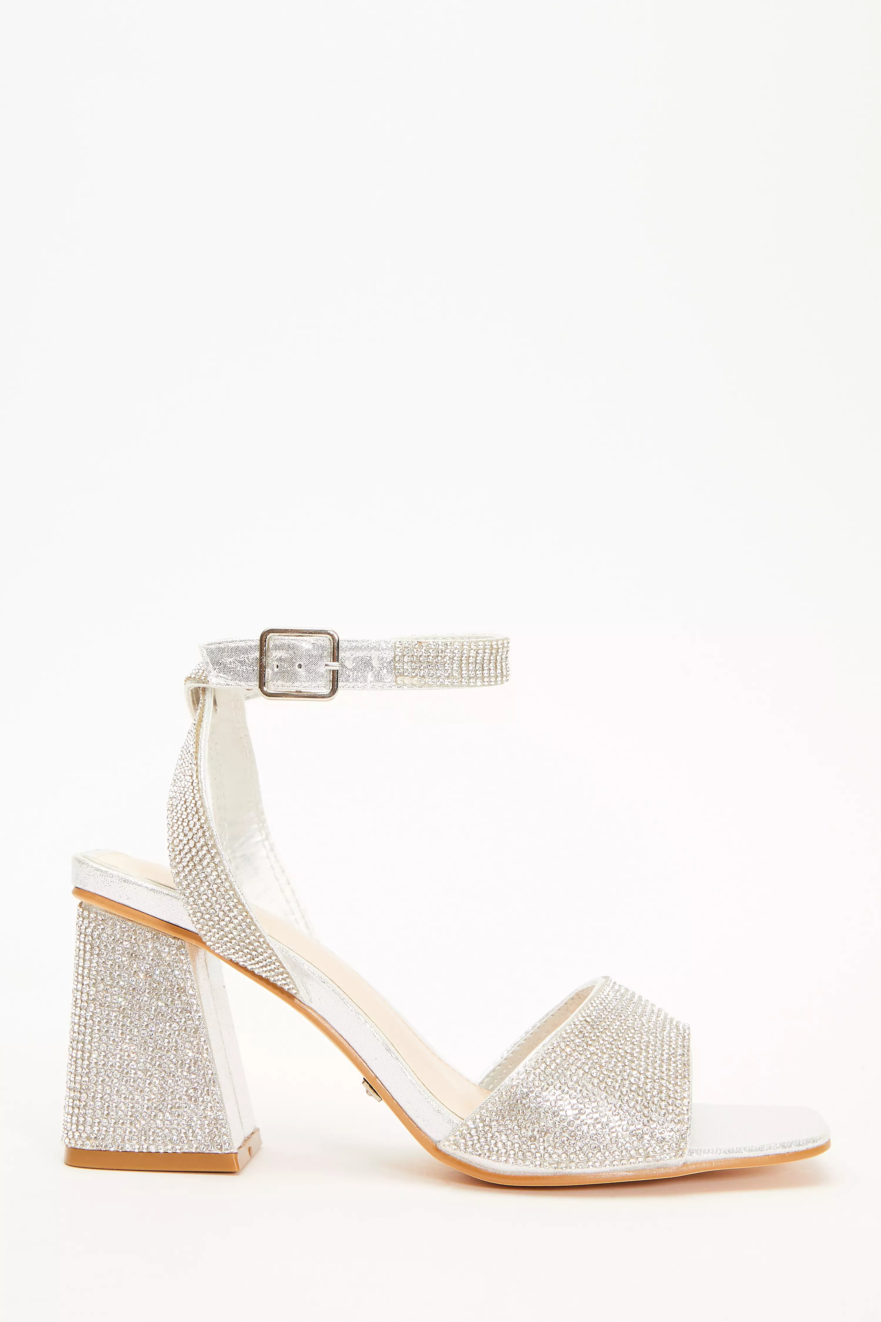 Silver Shimmer Diamante Heeled Sandals