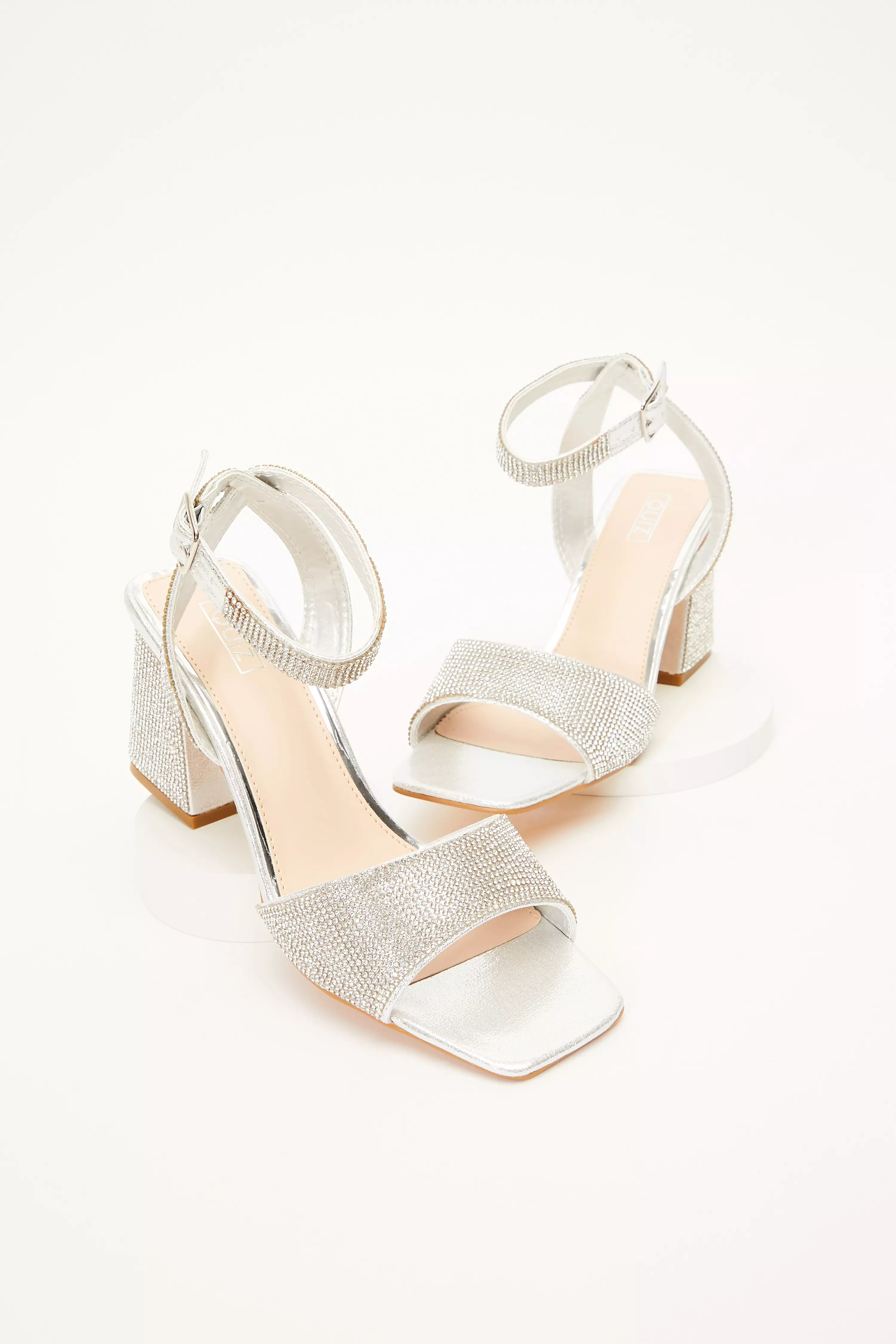 Silver Shimmer Diamante Heeled Sandals