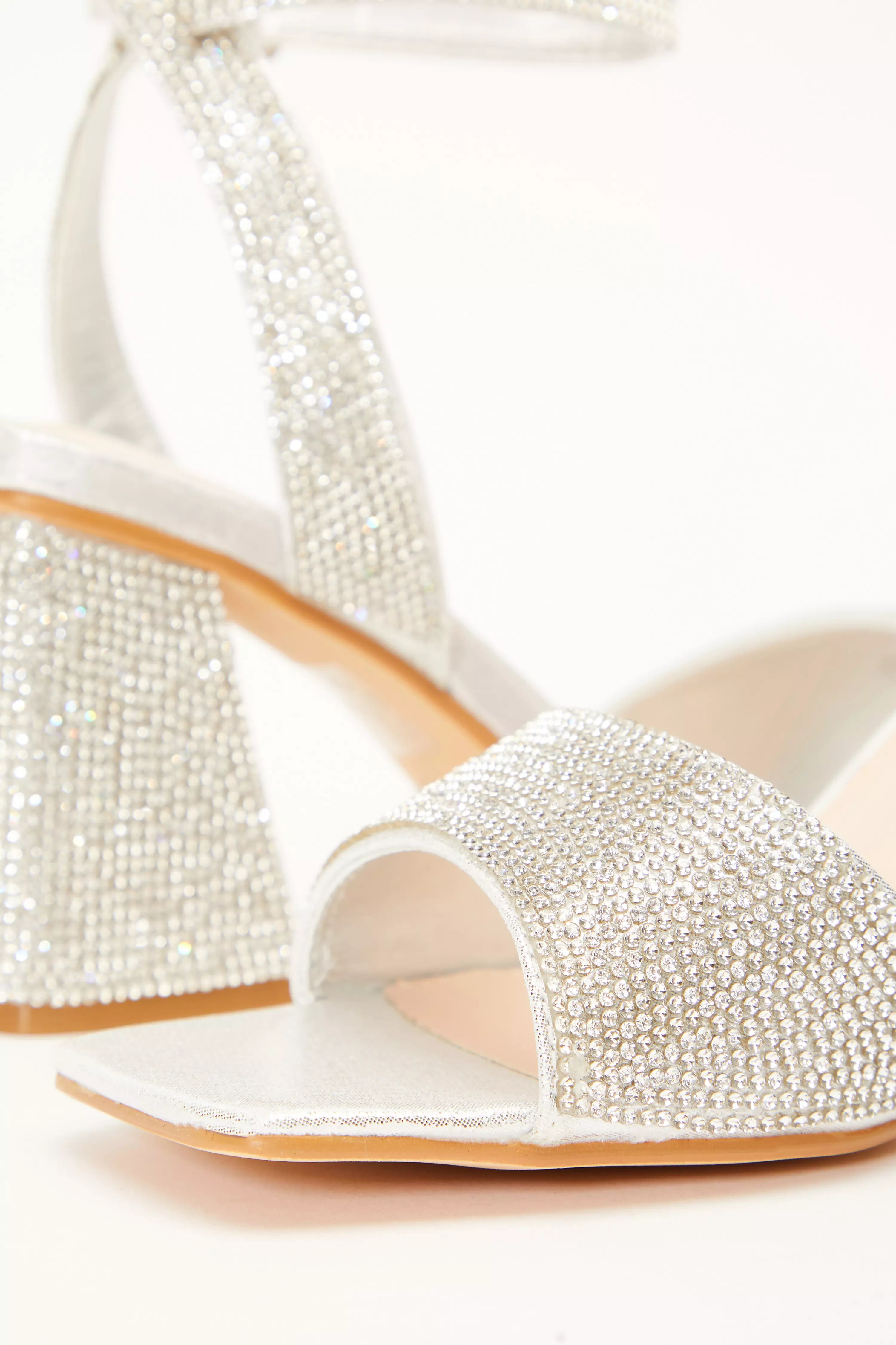 Silver Shimmer Diamante Heeled Sandals