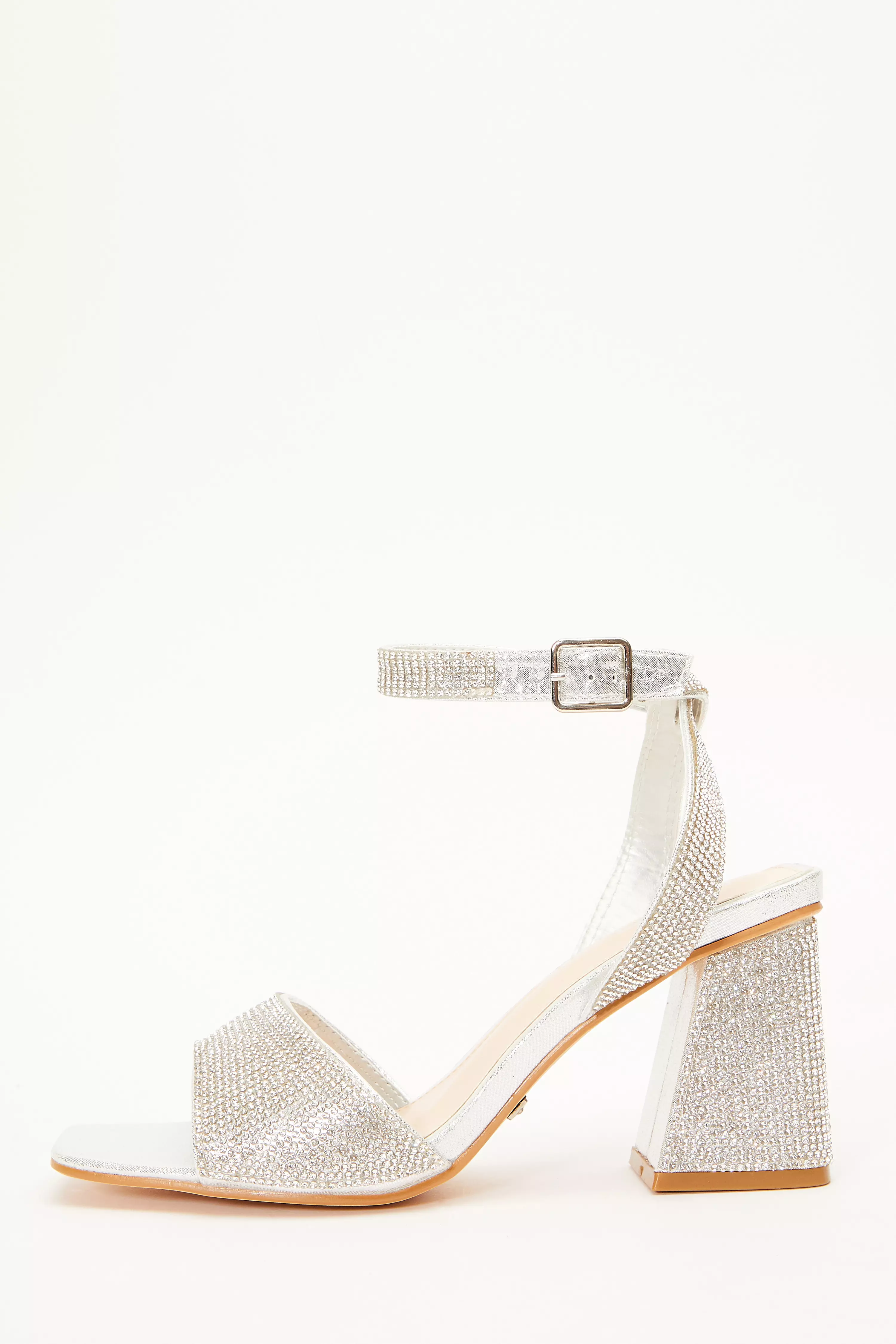 Silver Shimmer Diamante Heeled Sandals