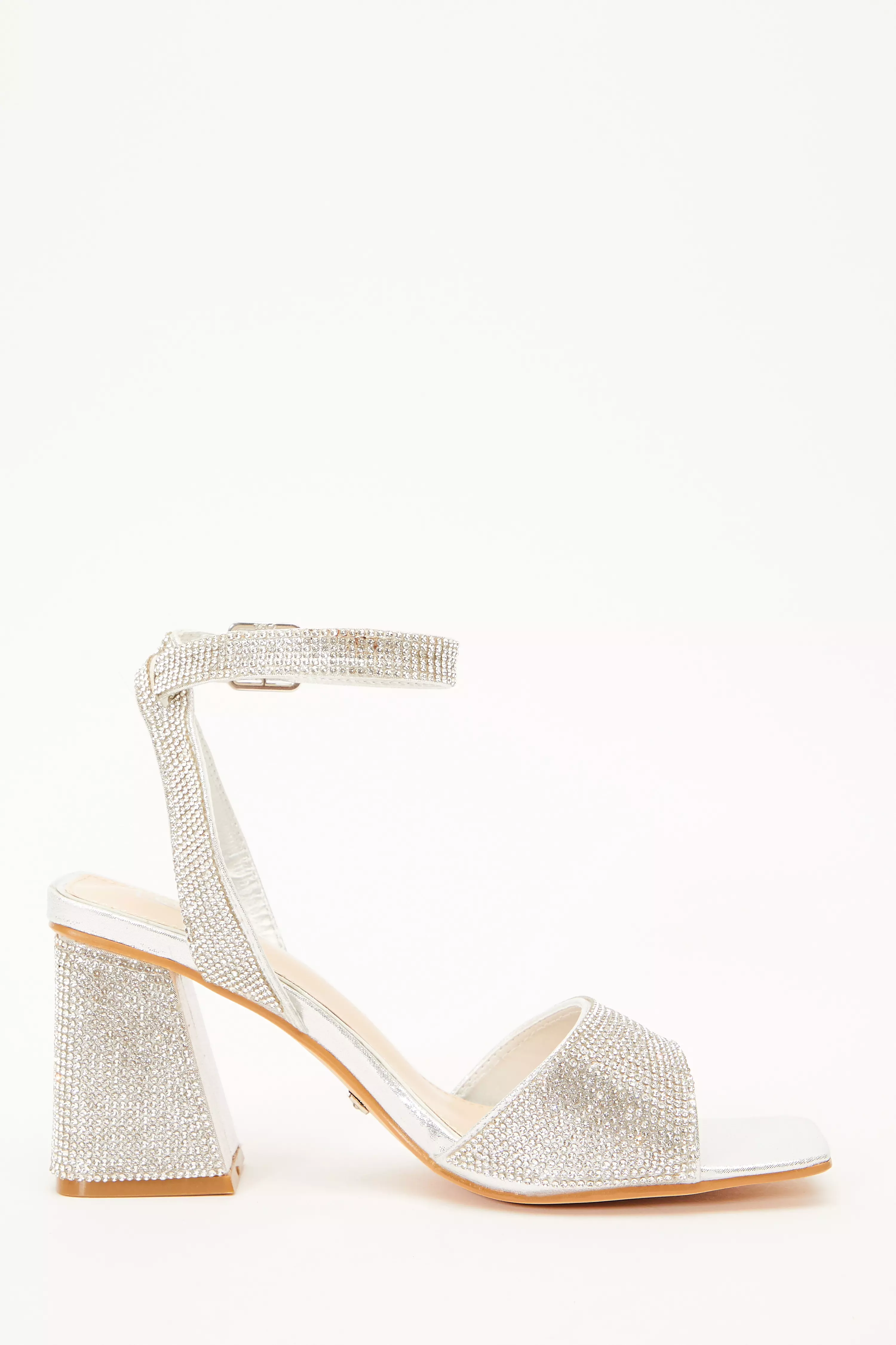 Silver Shimmer Diamante Heeled Sandals