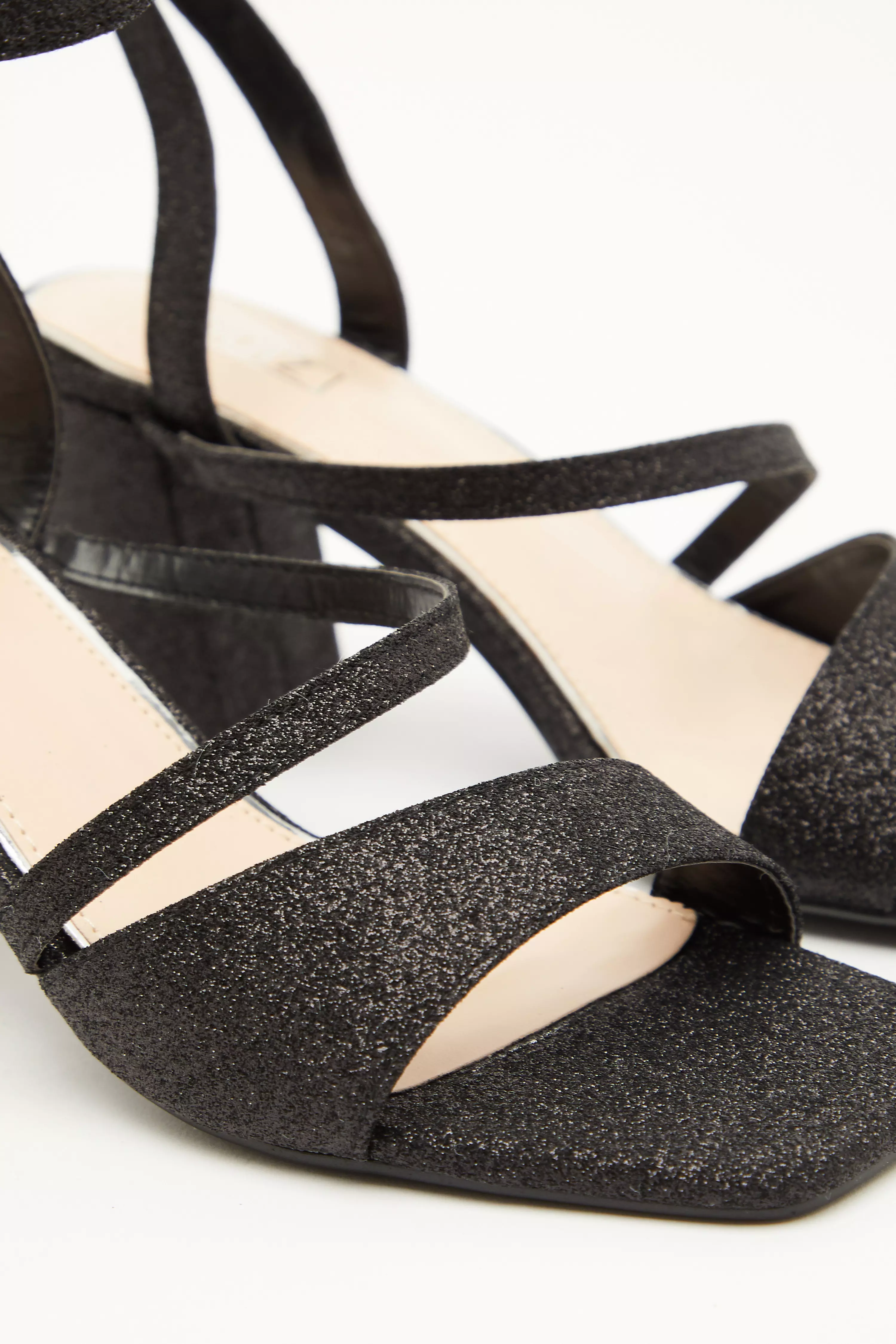 Black Glitter Block Heeled Sandals