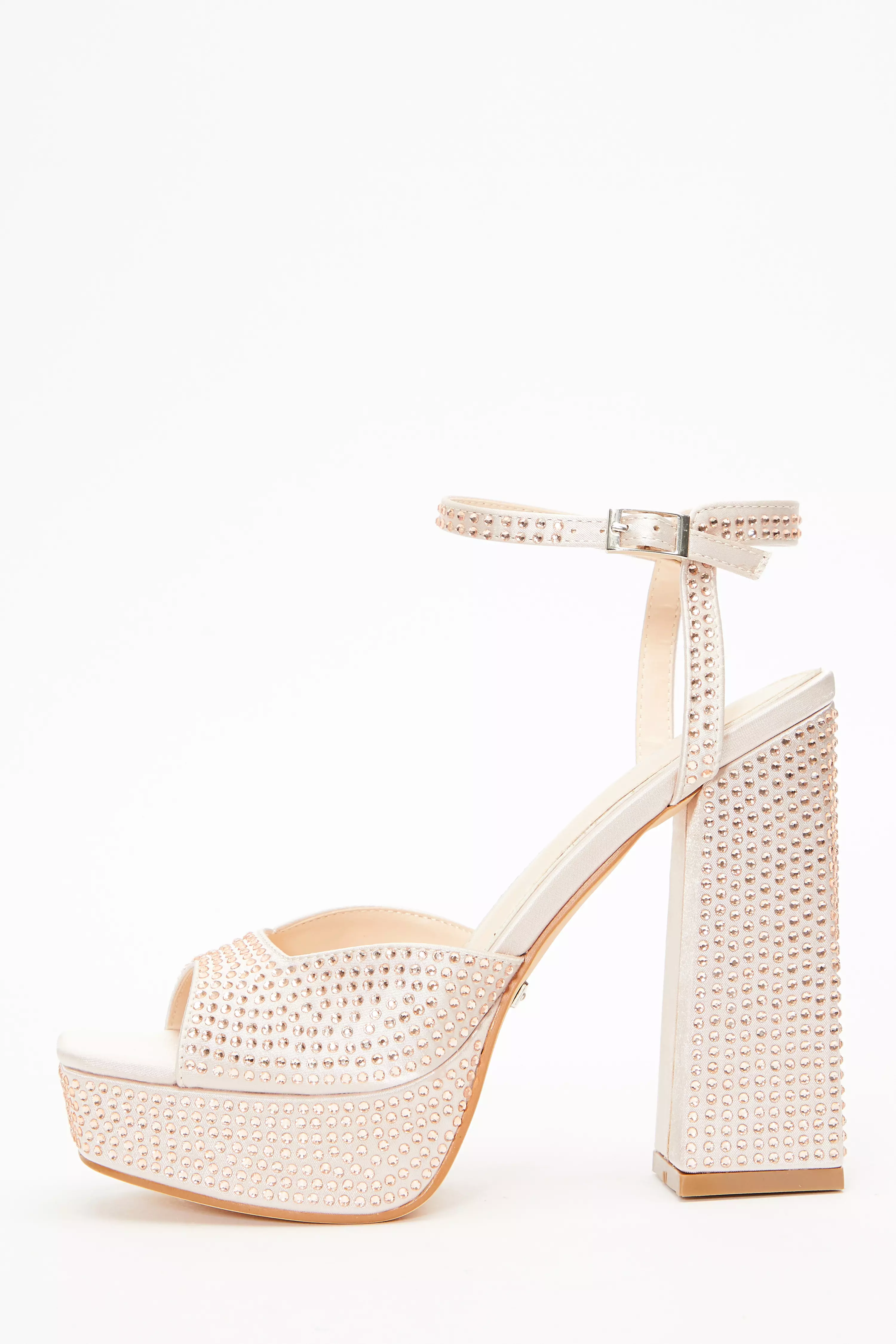 Champagne Diamante Platform Heeled Sandals QUIZ