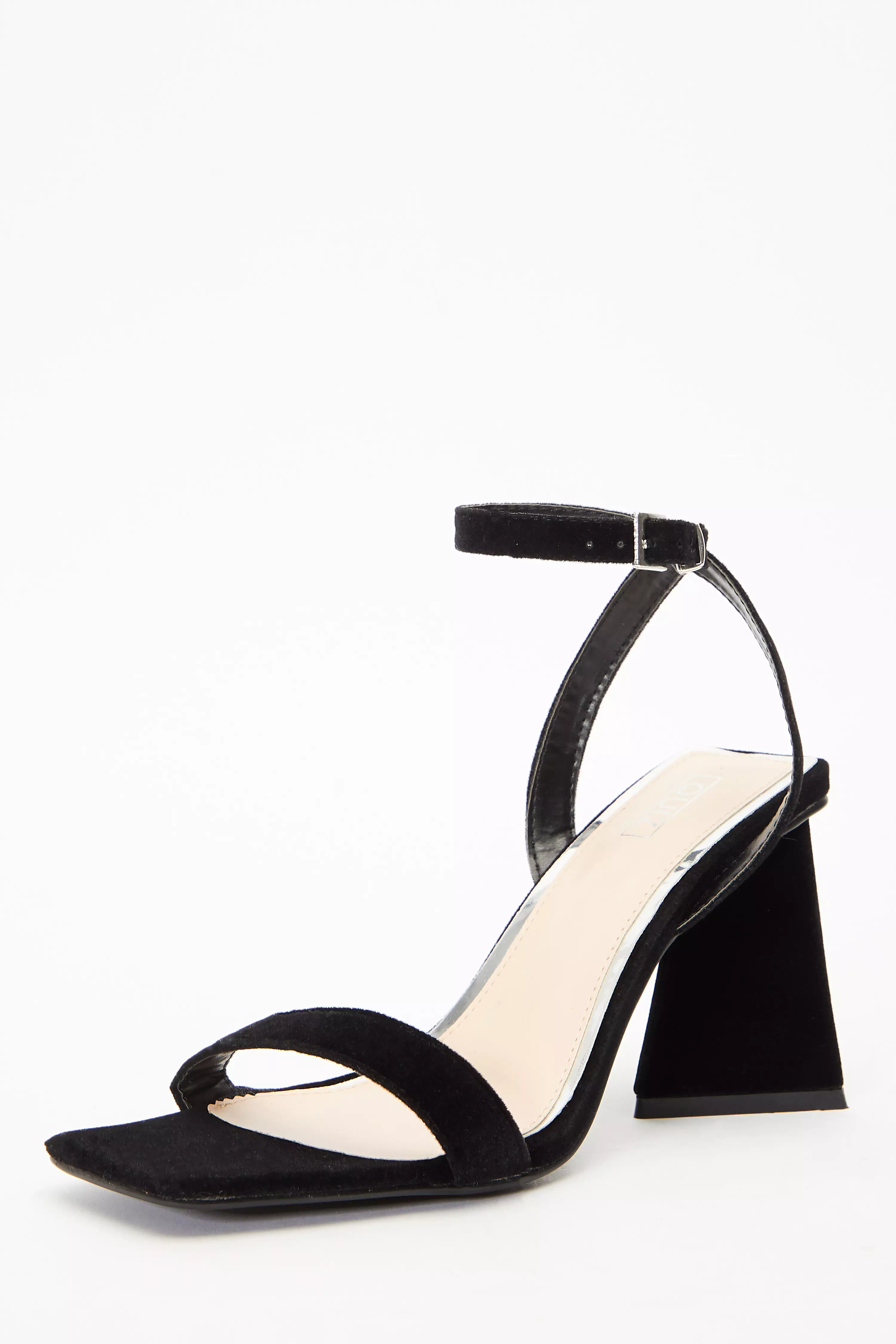 Black Velvet Triangle Heeled Sandals