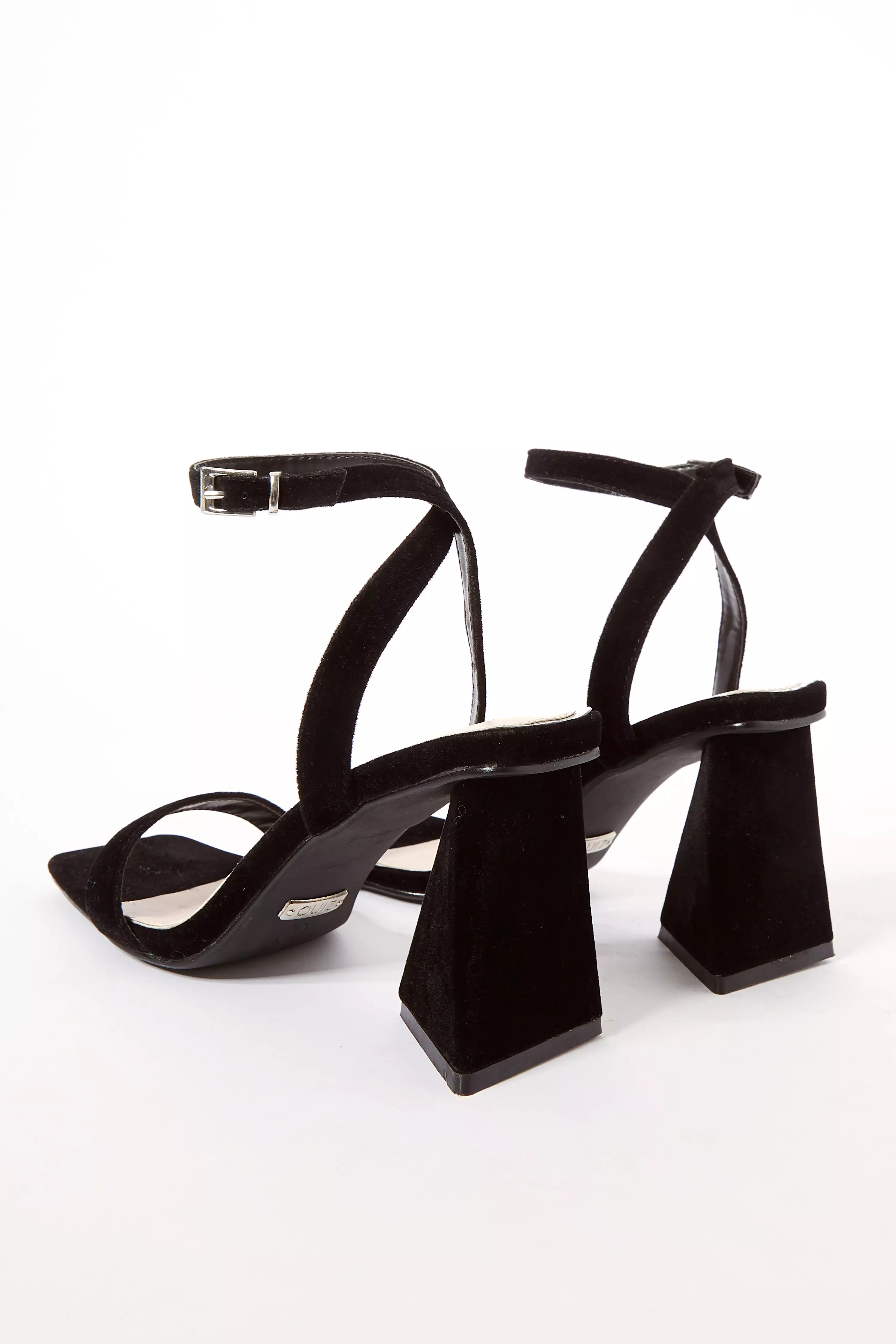 Black Velvet Triangle Heeled Sandals