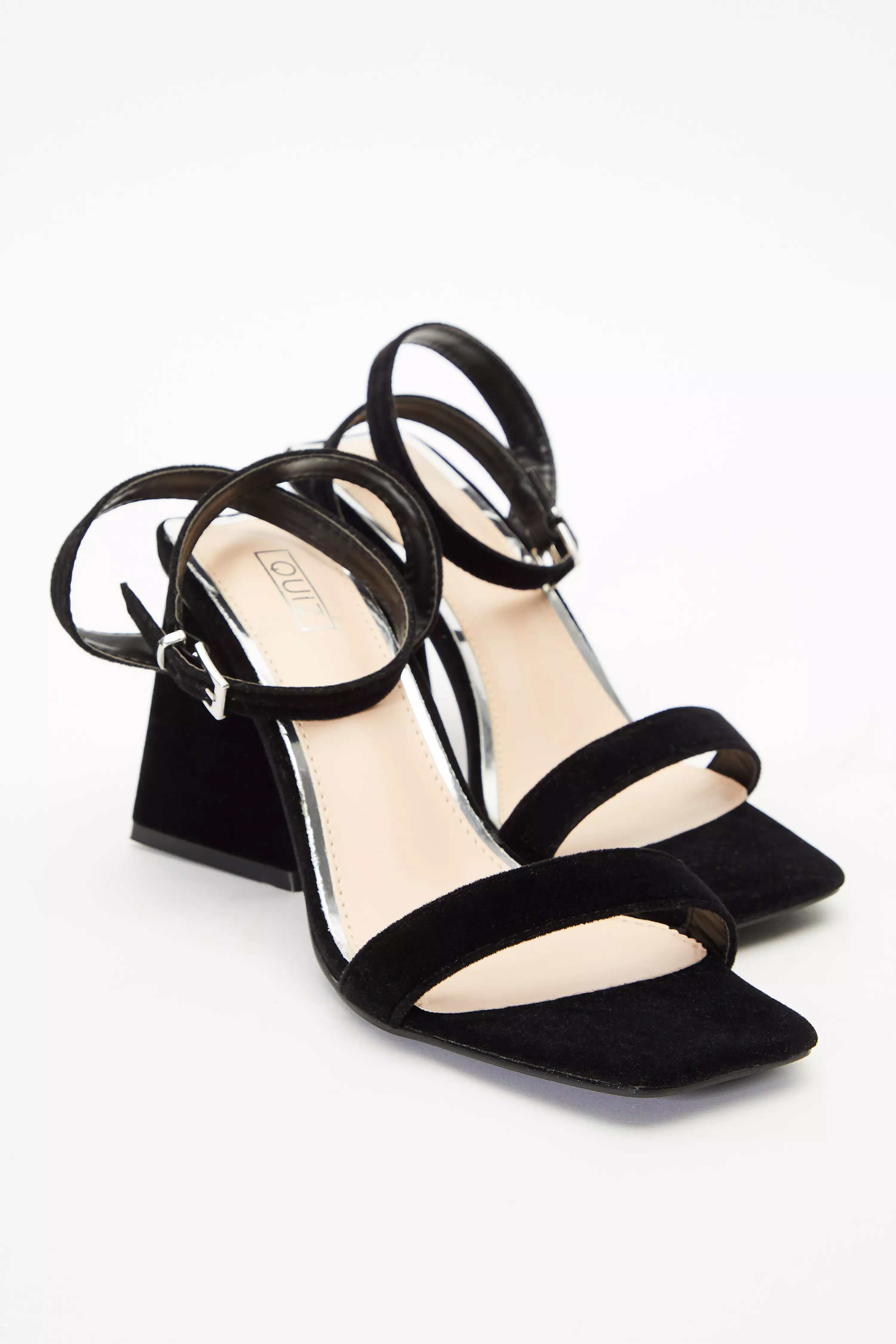 Black Velvet Triangle Heeled Sandals