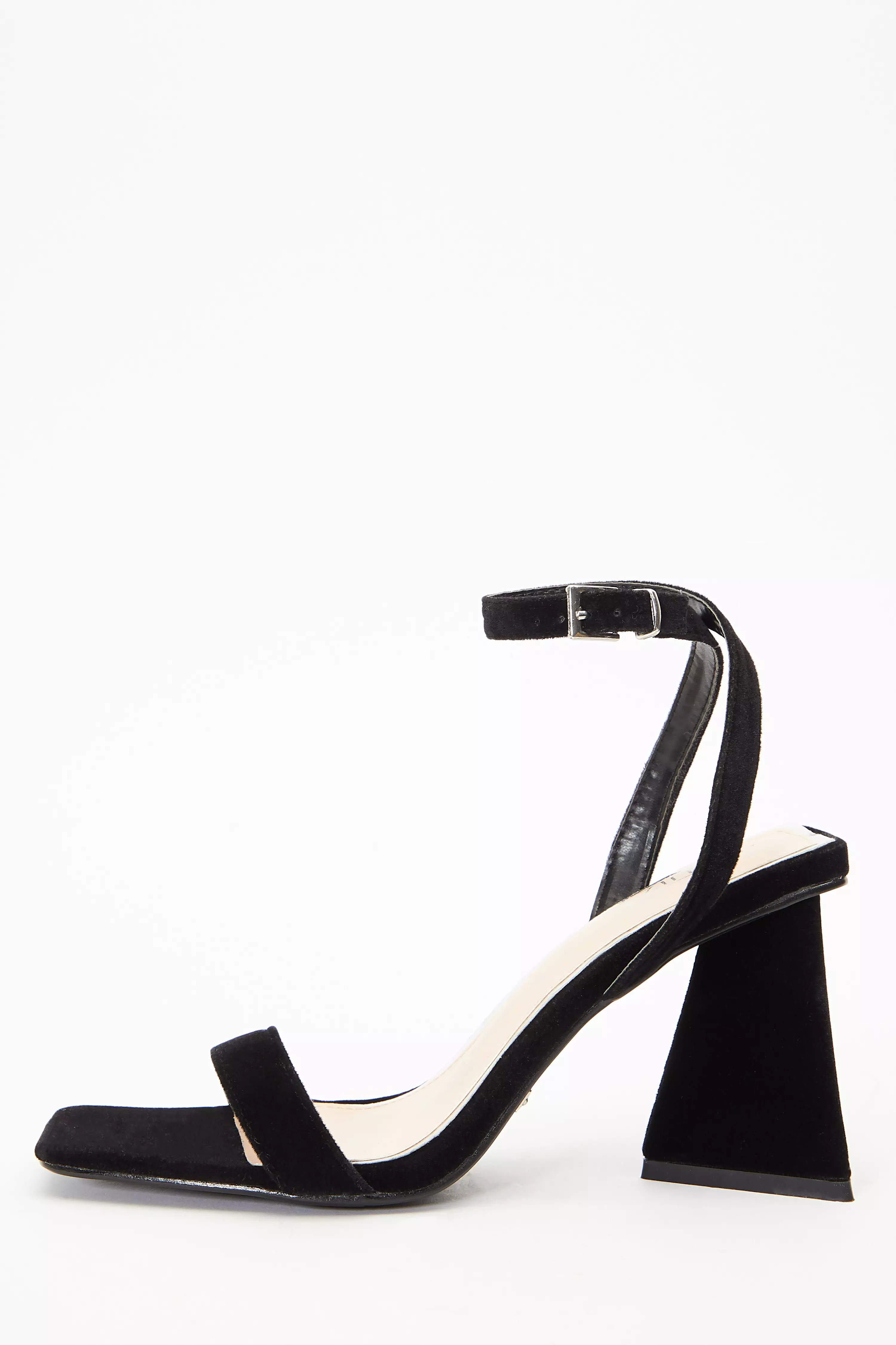 Black Velvet Triangle Heeled Sandals