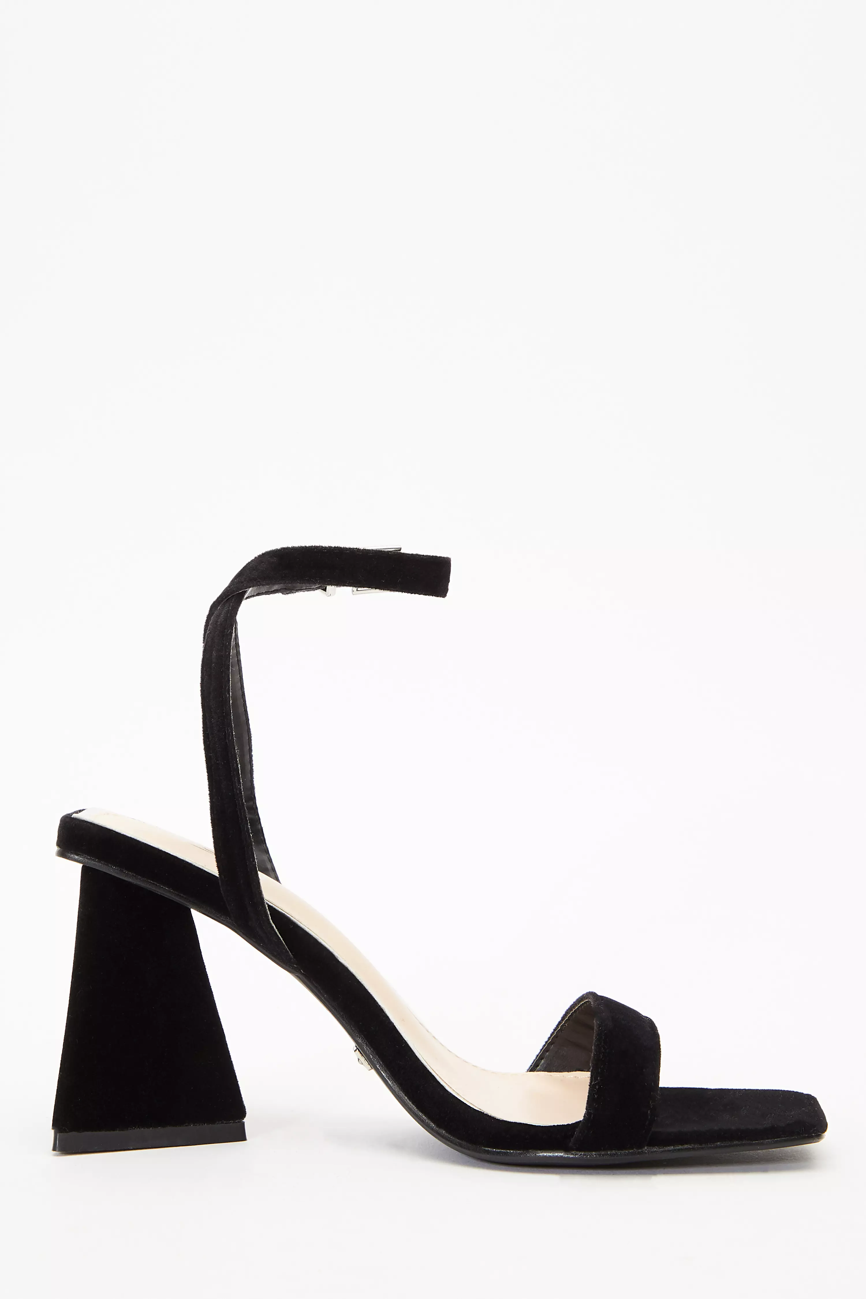 Black Velvet Triangle Heeled Sandals