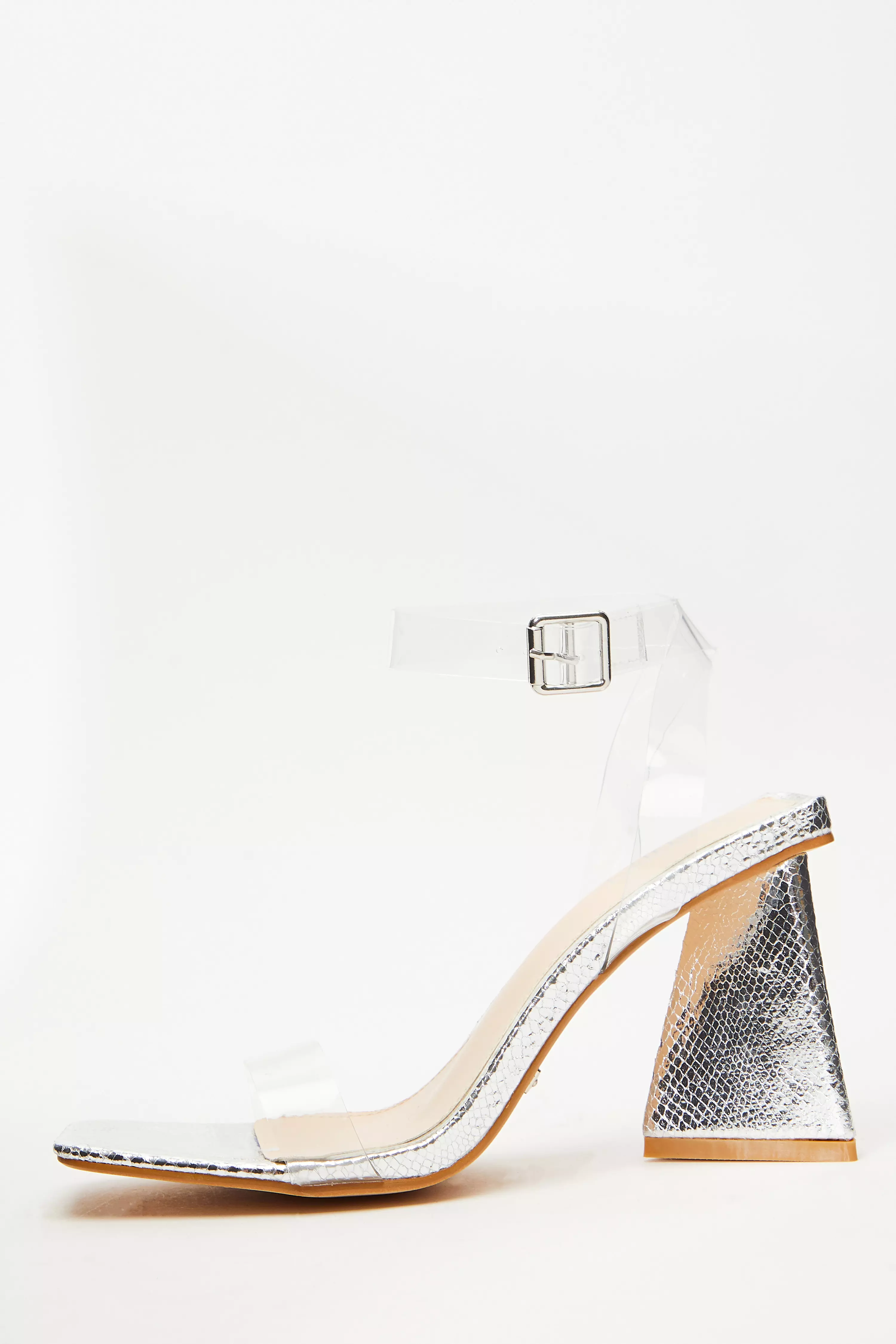 Silver Clear Triangle Heeled Sandals