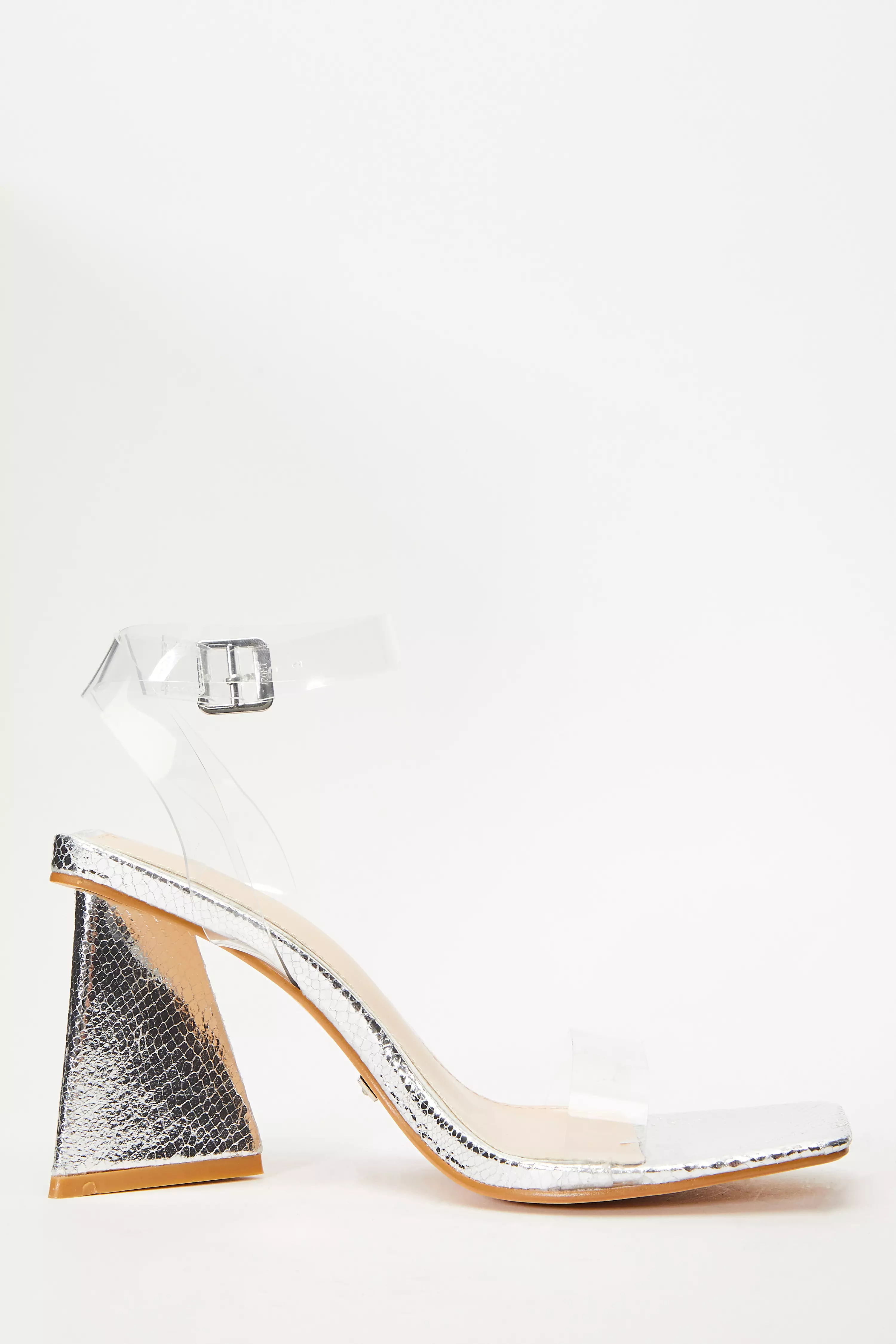 Silver Clear Triangle Heeled Sandals